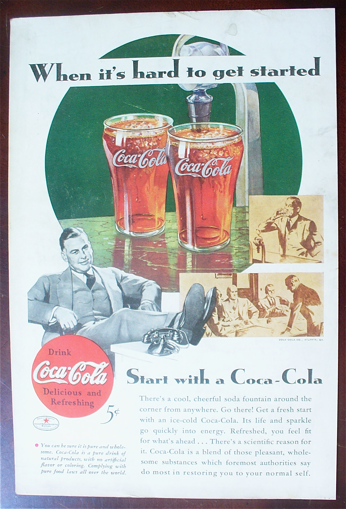 1934 Coca Cola (Coke) with Glasses On The Counter
