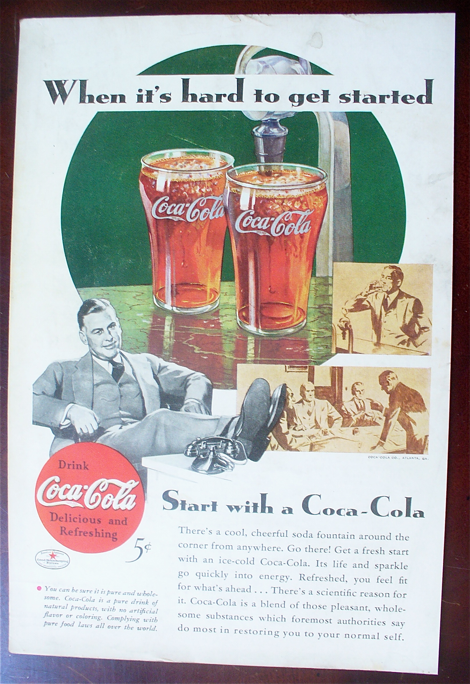 1934 Coca Cola (Coke) with Glasses On The Counter