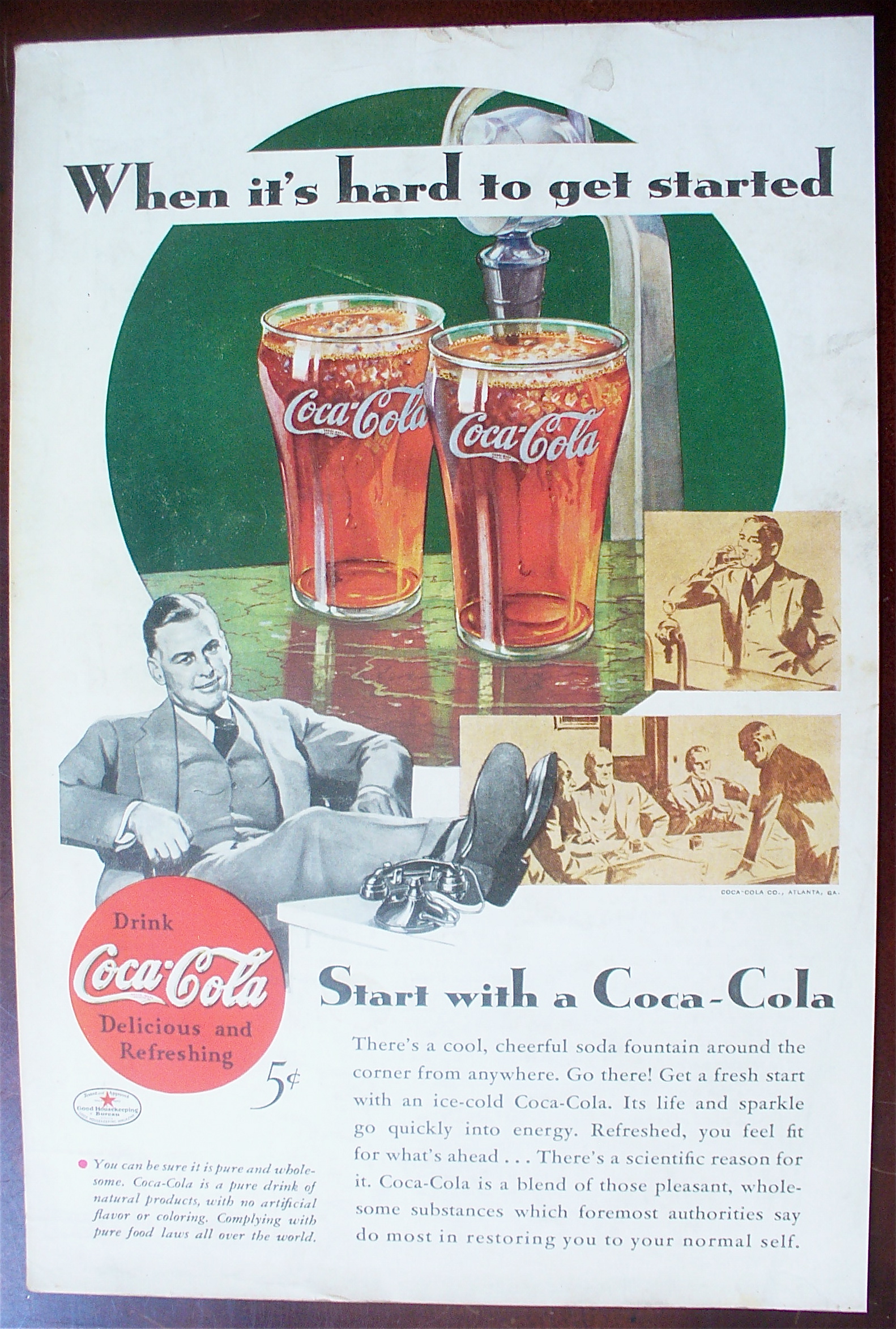 1934 Coca Cola (Coke) with Glasses On The Counter