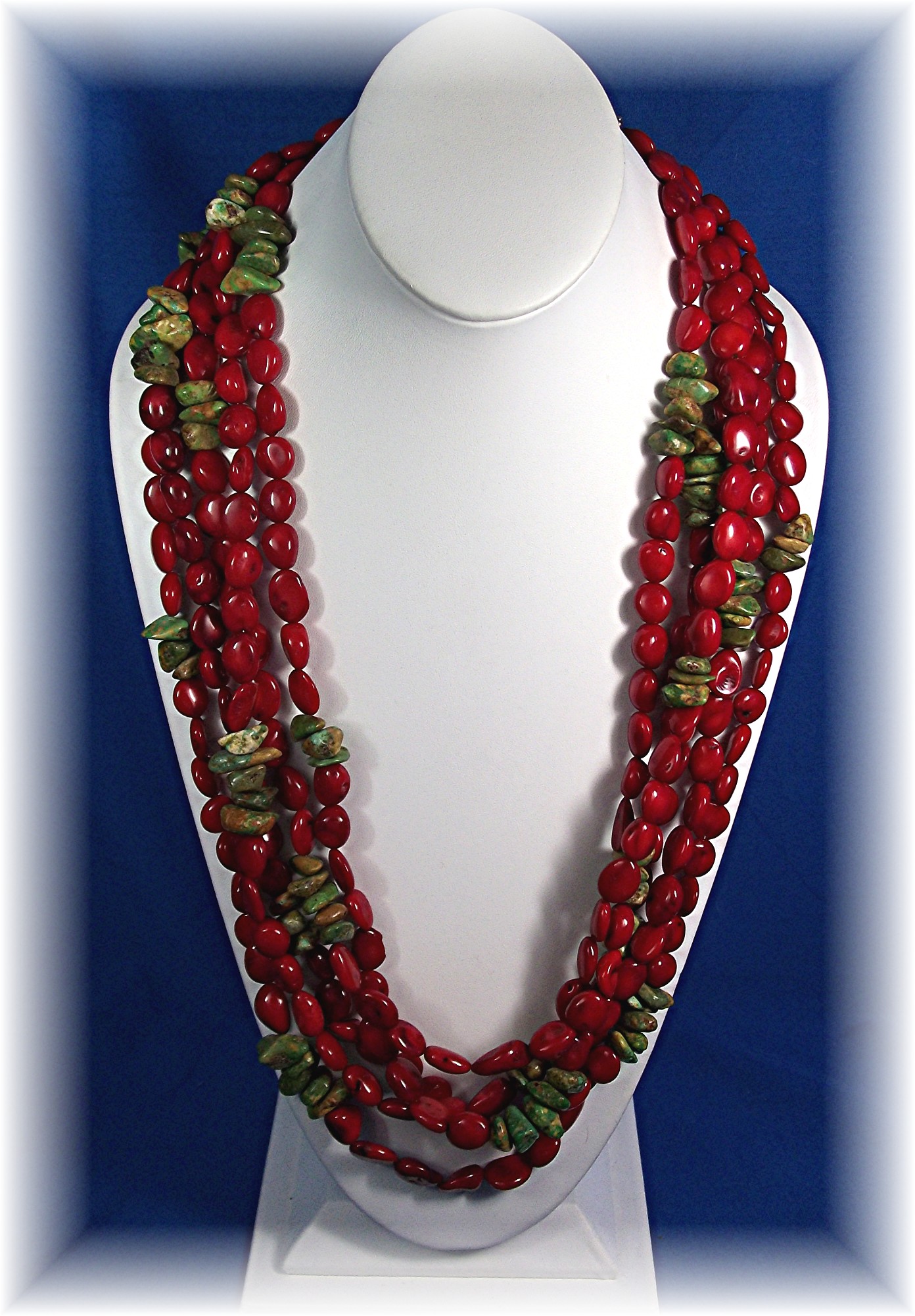 Necklace Coral Turquoise Sterling Silver Toggle Clasp