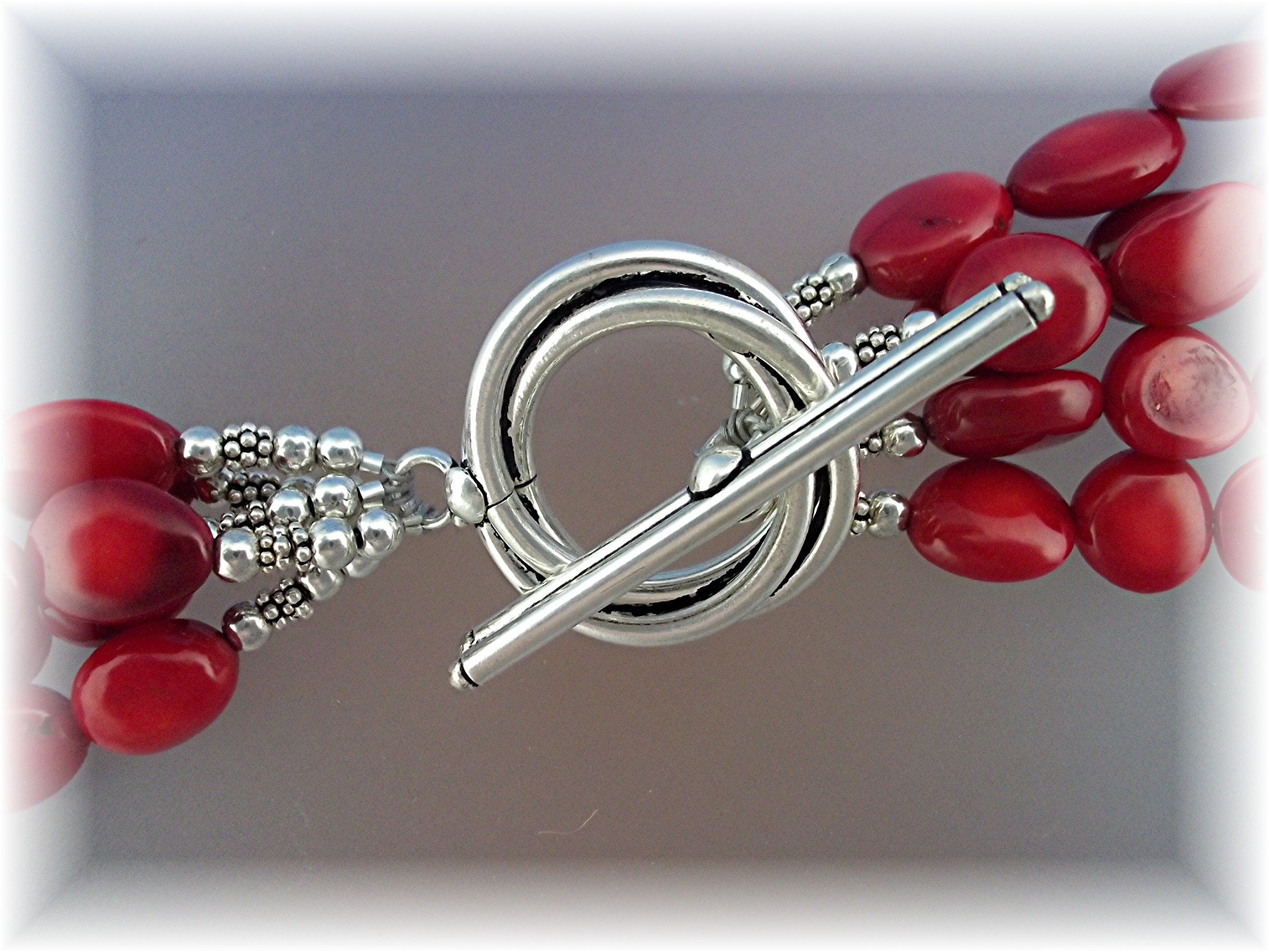 Necklace Coral Turquoise Sterling Silver Toggle Clasp