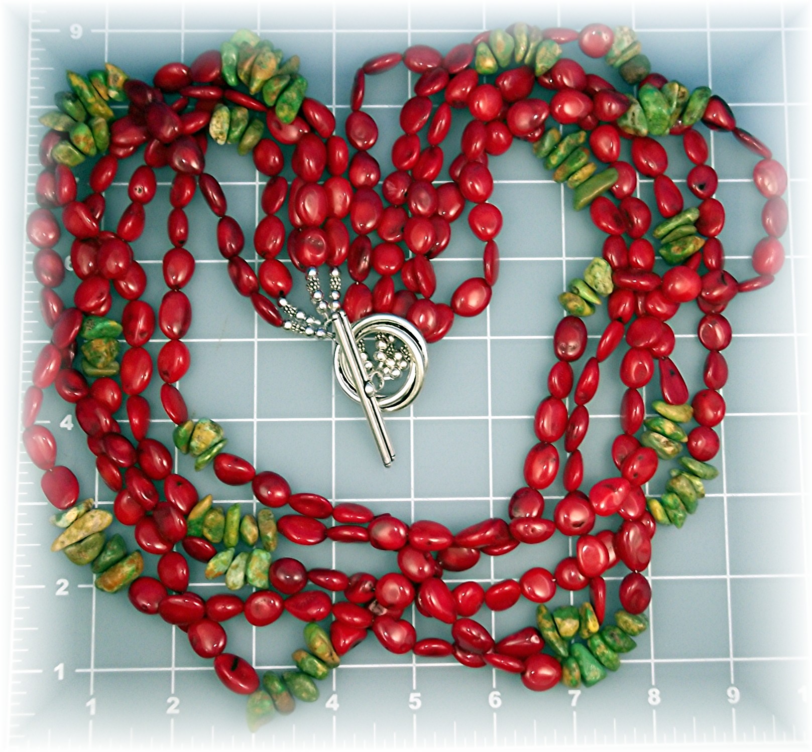 Necklace Coral Turquoise Sterling Silver Toggle Clasp