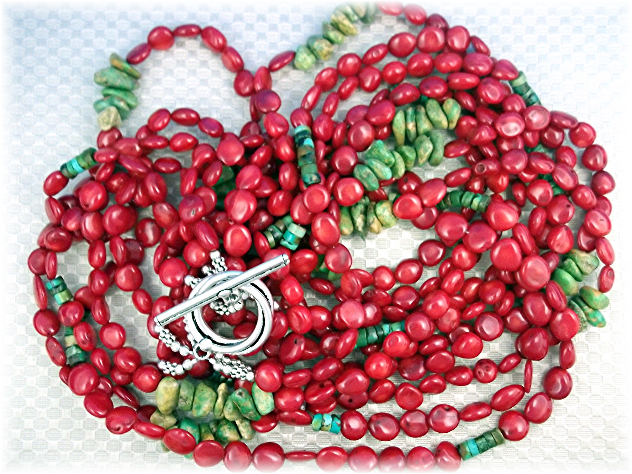 Necklace Coral Turquoise Sterling Silver Toggle Clasp