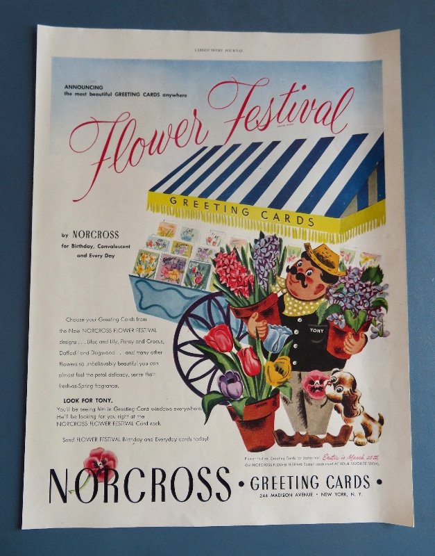 1951 Norcross Greeting Cards with Man with Flowers