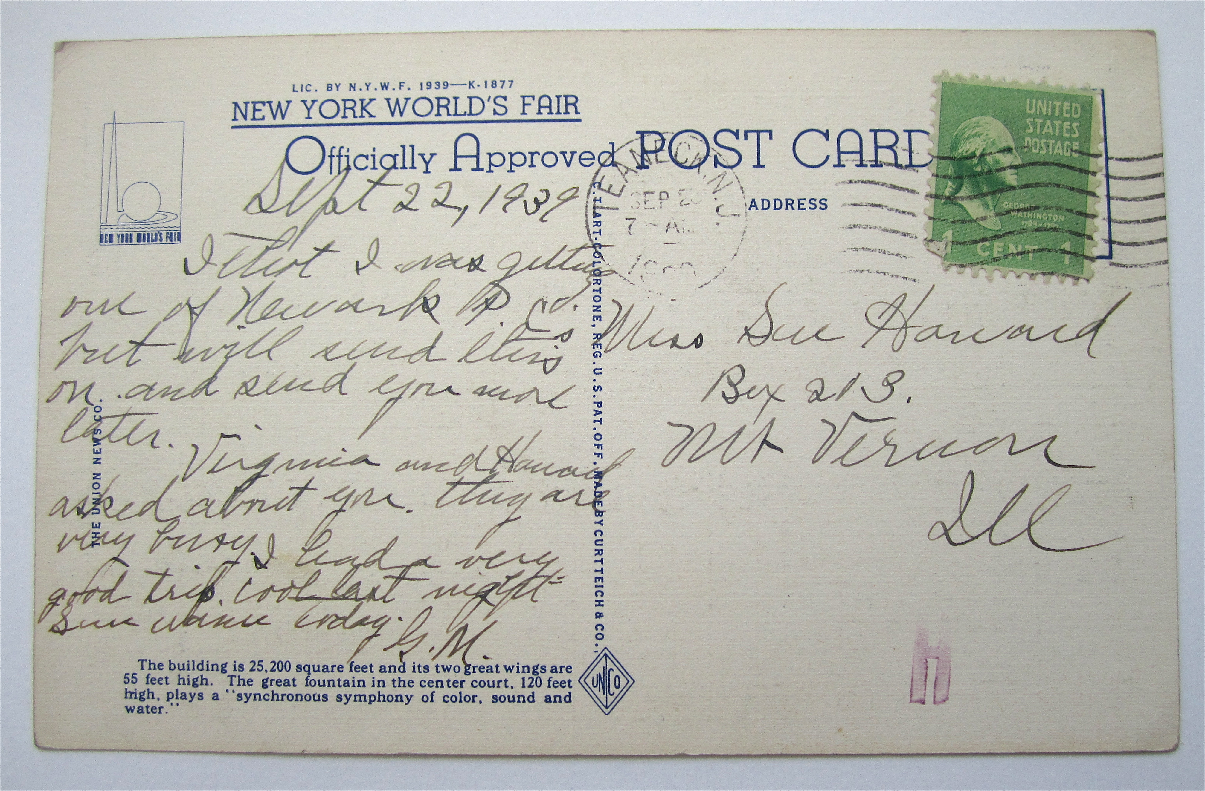 Westinghouse Electric & Mfg Co, New York Fair Postcard