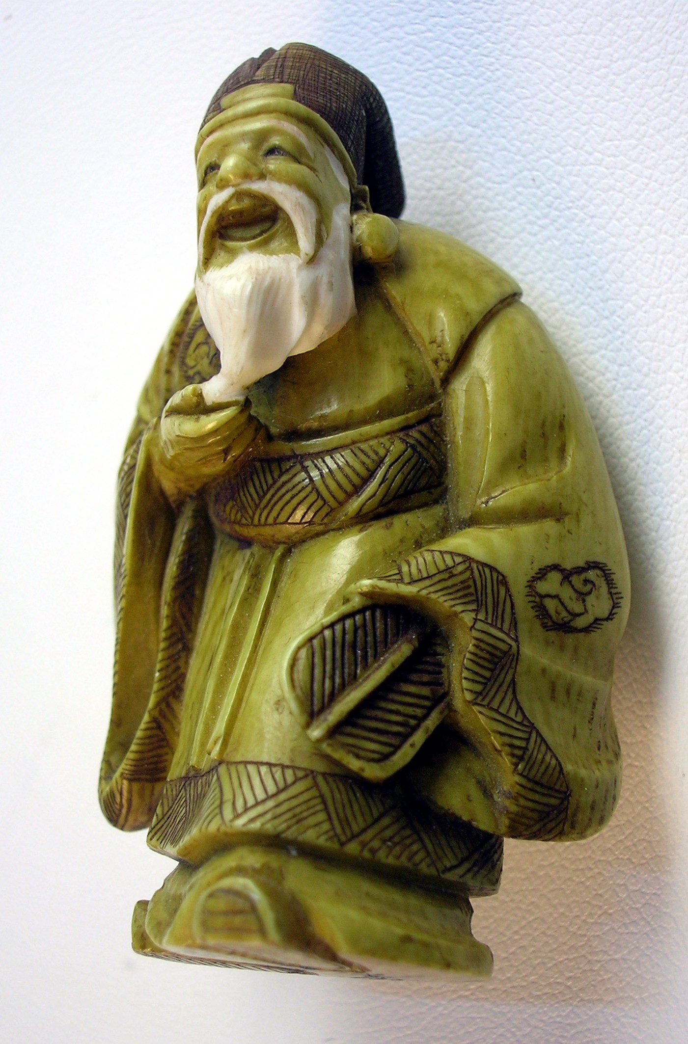 Small Bearded Ivory Signed Oriental Figurine