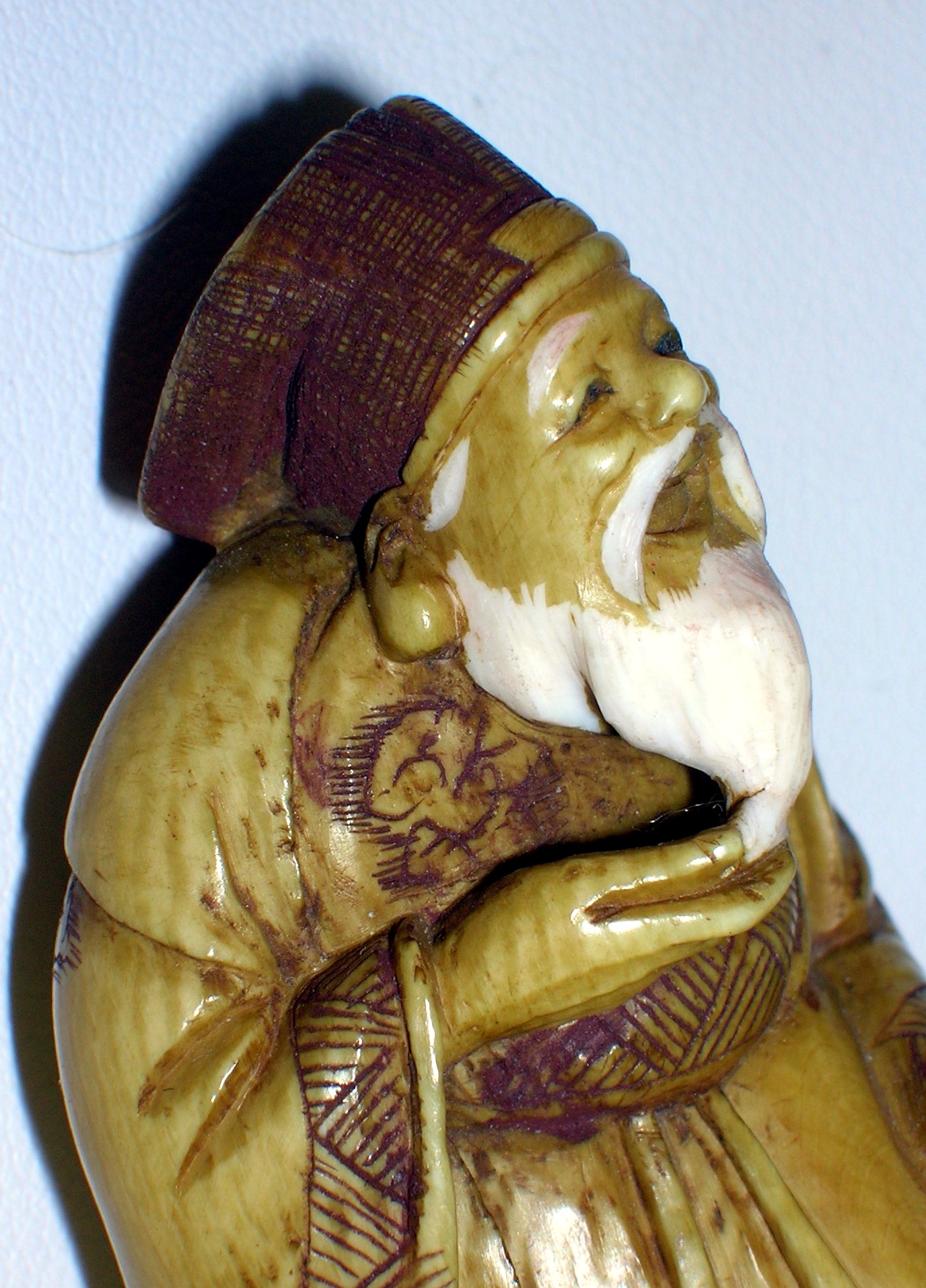 Small Bearded Ivory Signed Oriental Figurine