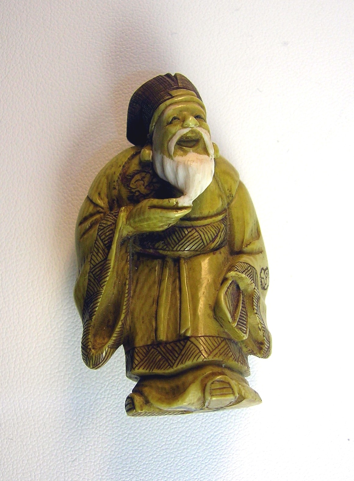 Small Bearded Ivory Signed Oriental Figurine