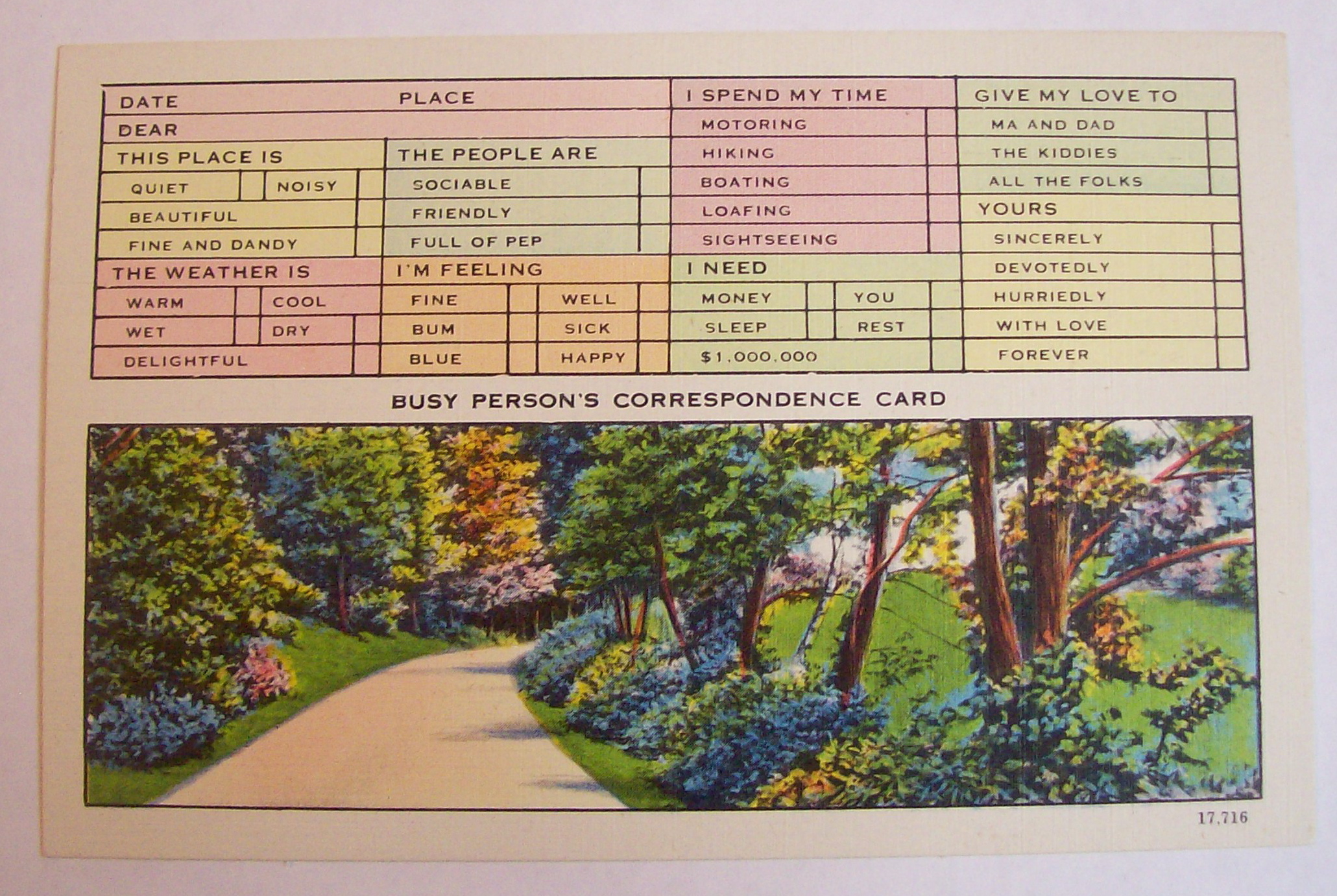 Busy Person's Correspondence Postcard