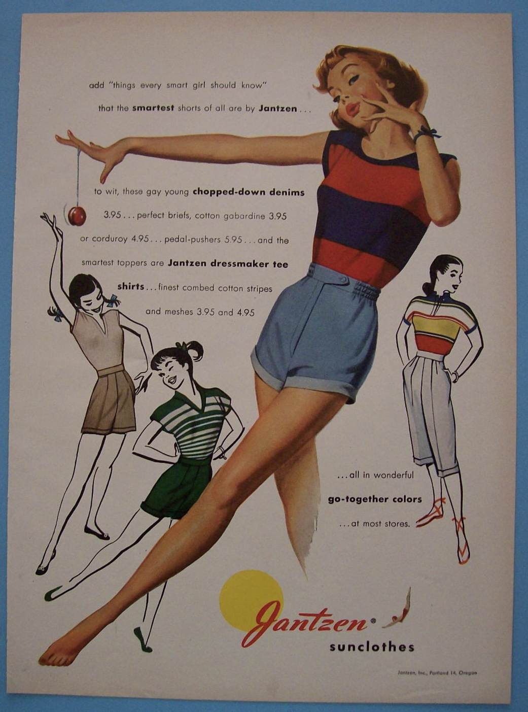 1951 Jantzen Sun Clothes with Woman in Shorts & Shirt