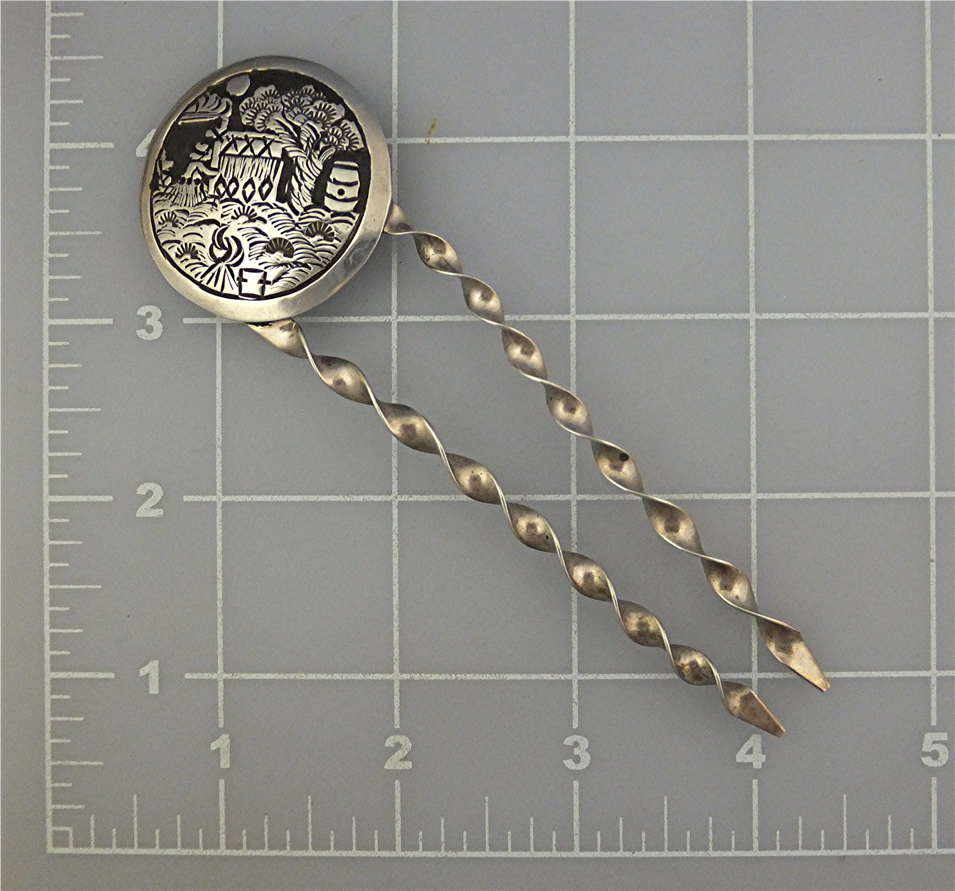 Hopi Storyteller Hair Pin Sterling Silver L SLIM 5 Inch