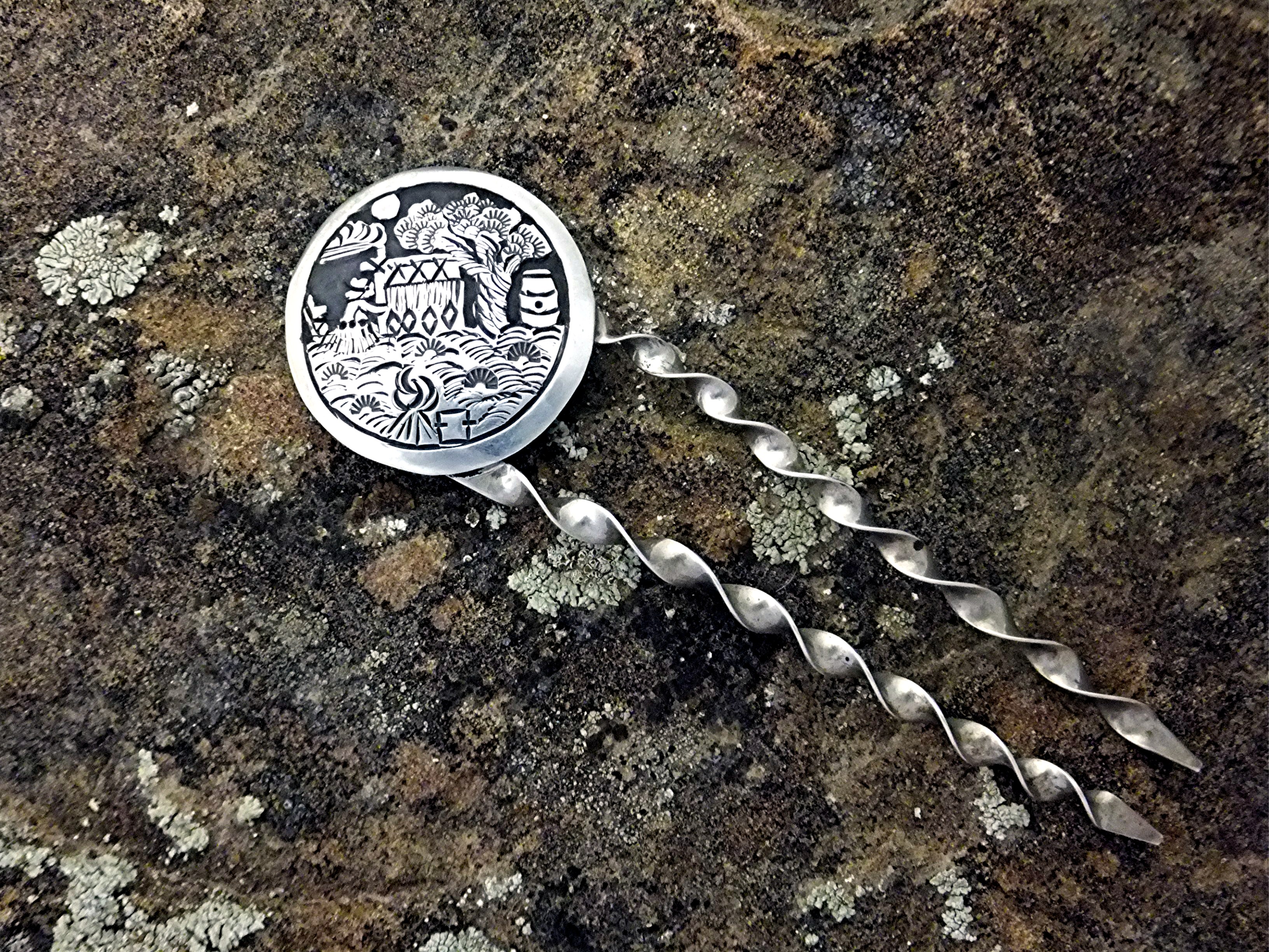 Hopi Storyteller Hair Pin Sterling Silver L SLIM 5 Inch