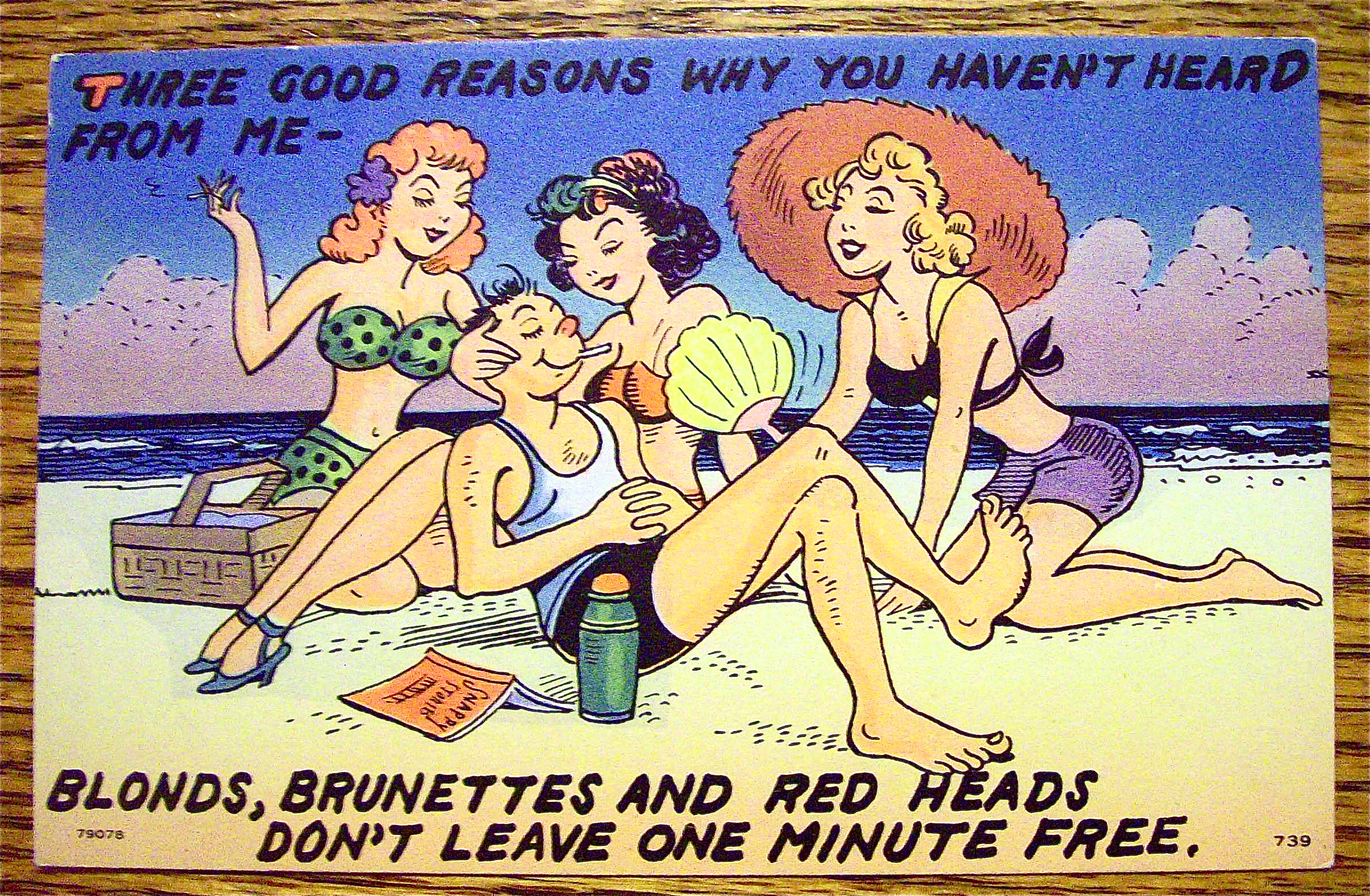 Man Pampered On Beach By Three Women Postcard