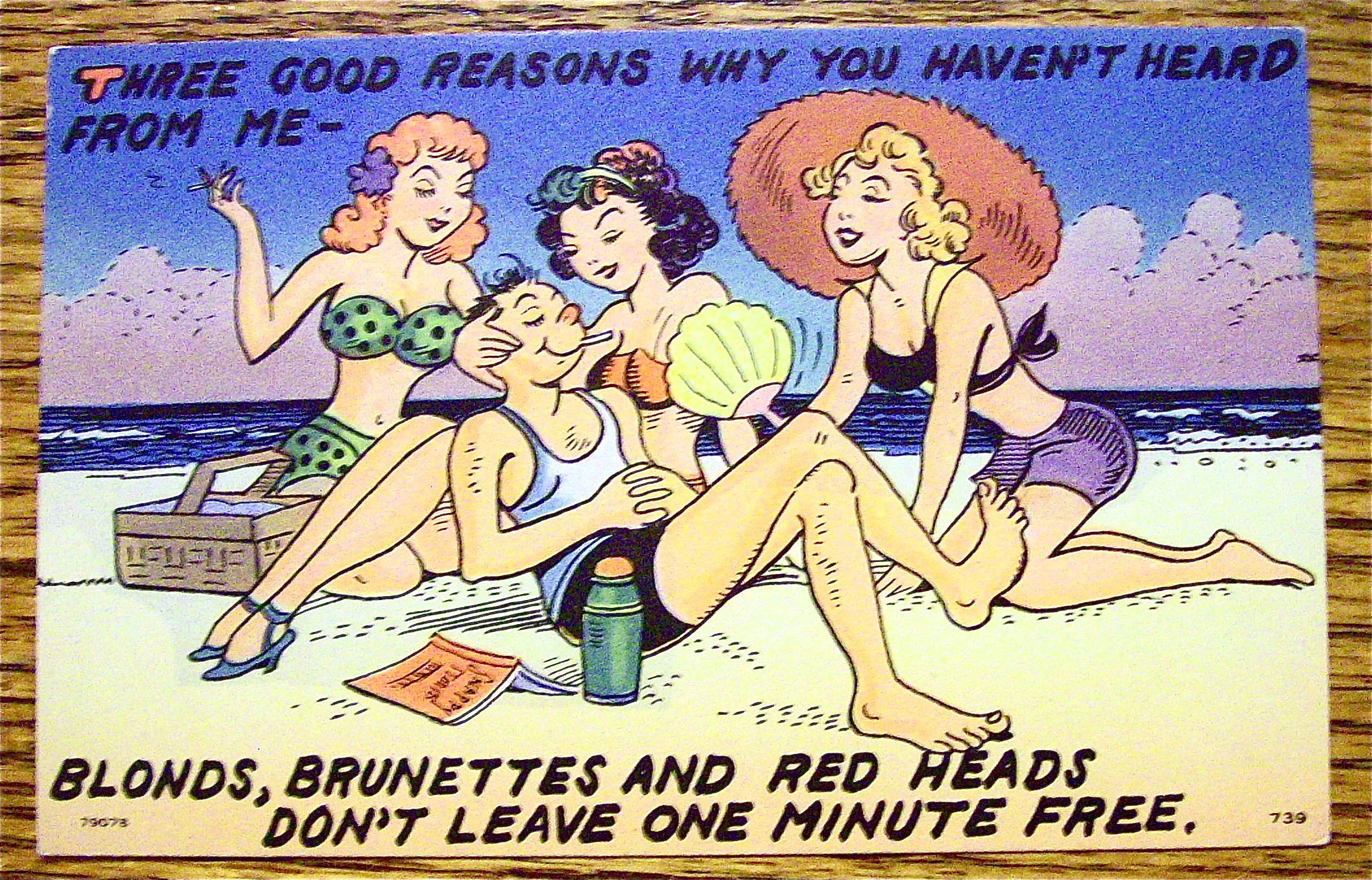 Man Pampered On Beach By Three Women Postcard