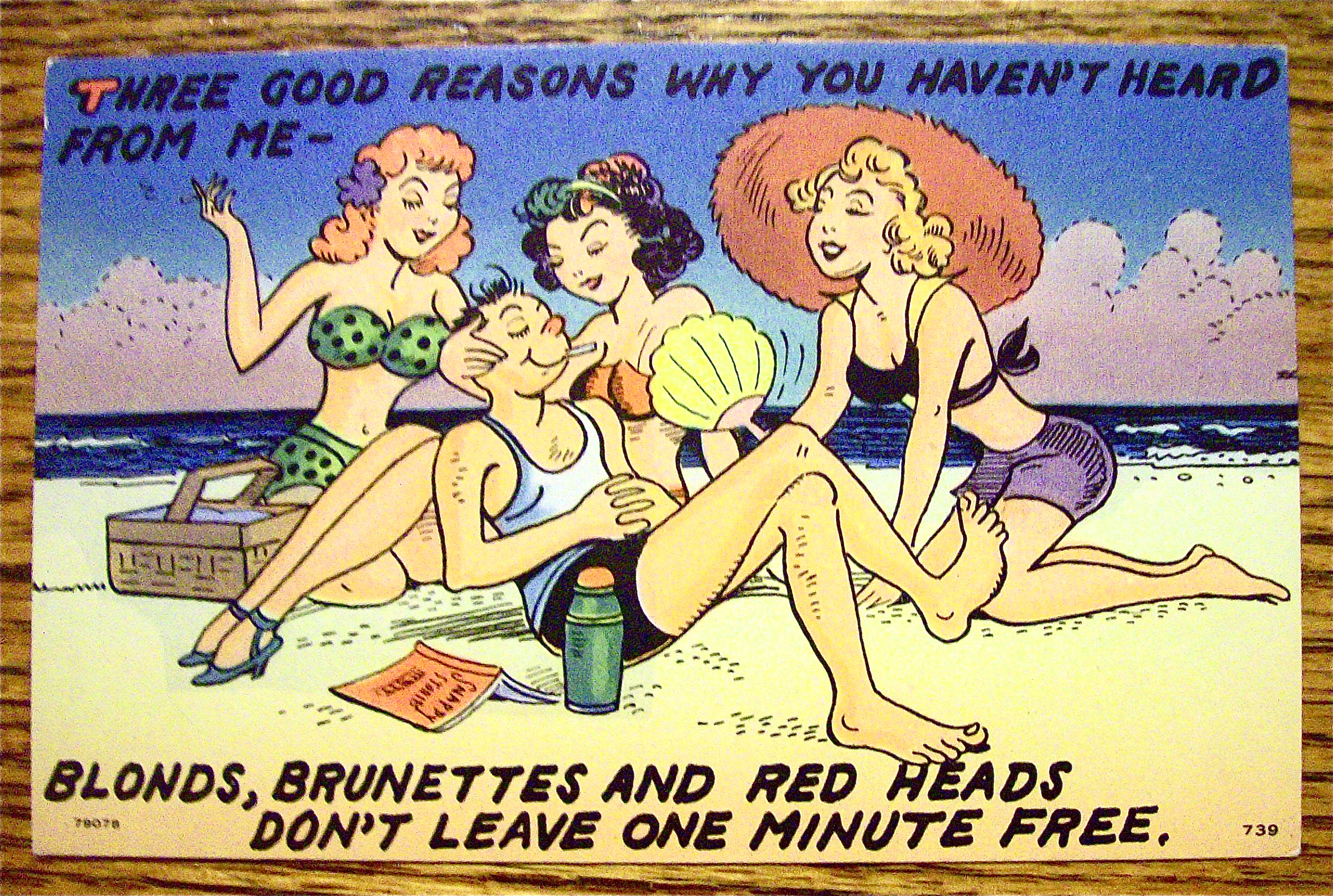 Man Pampered On Beach By Three Women Postcard