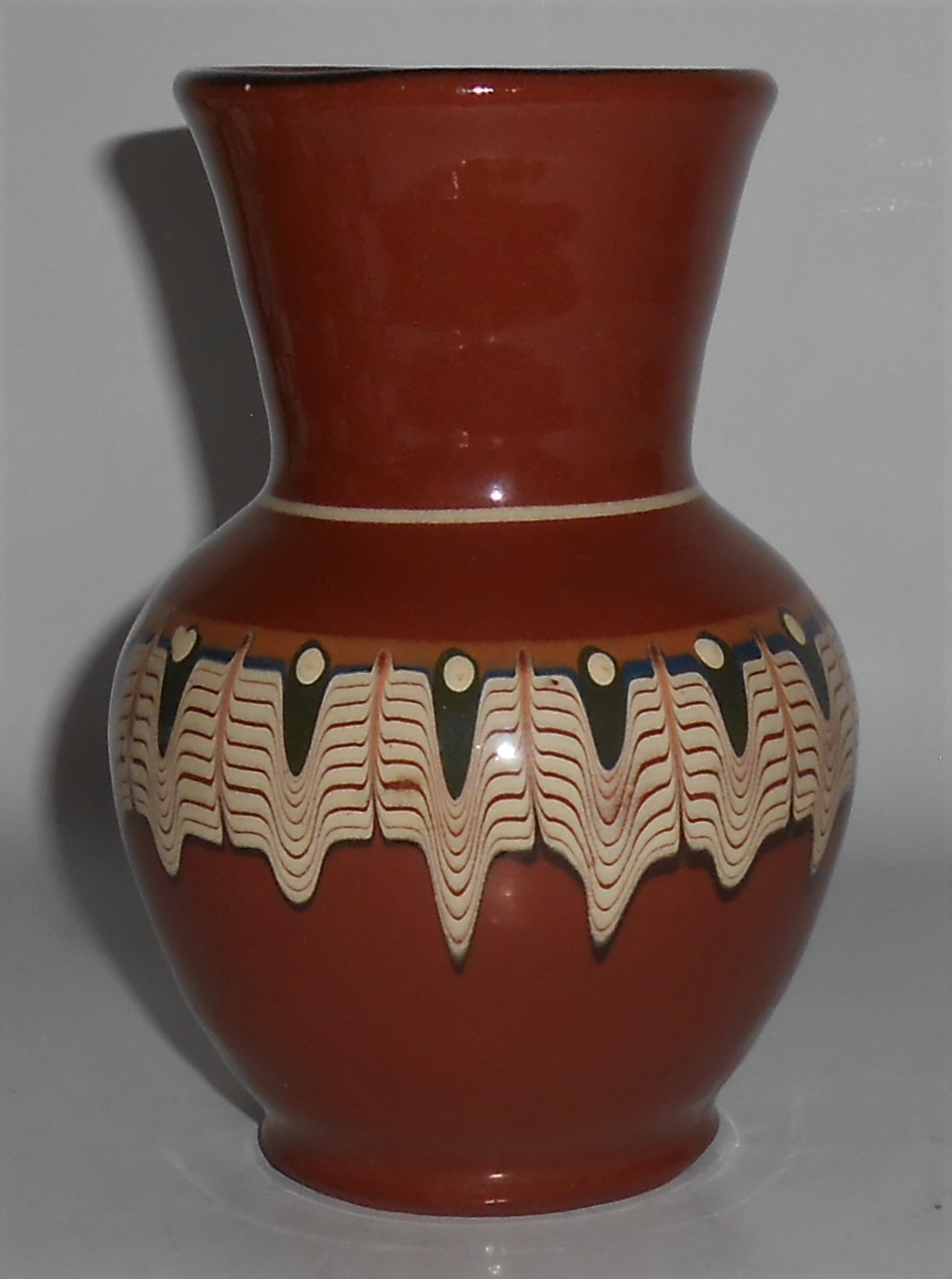 Vintage Bulgaria Troyan Pottery Decorated Vase w/Stick
