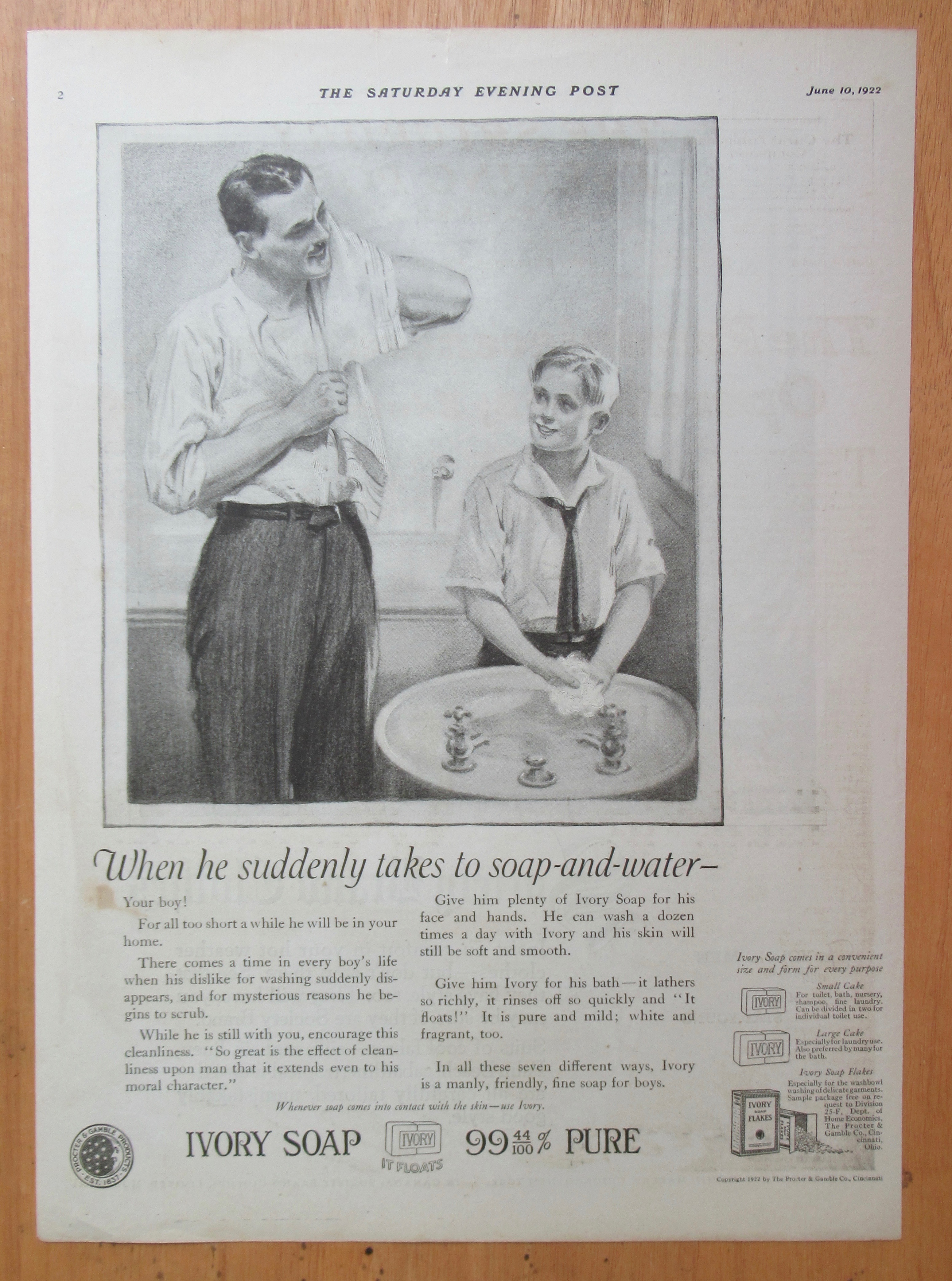 1922 Ivory Soap with Man & Boy Washing in the Sink