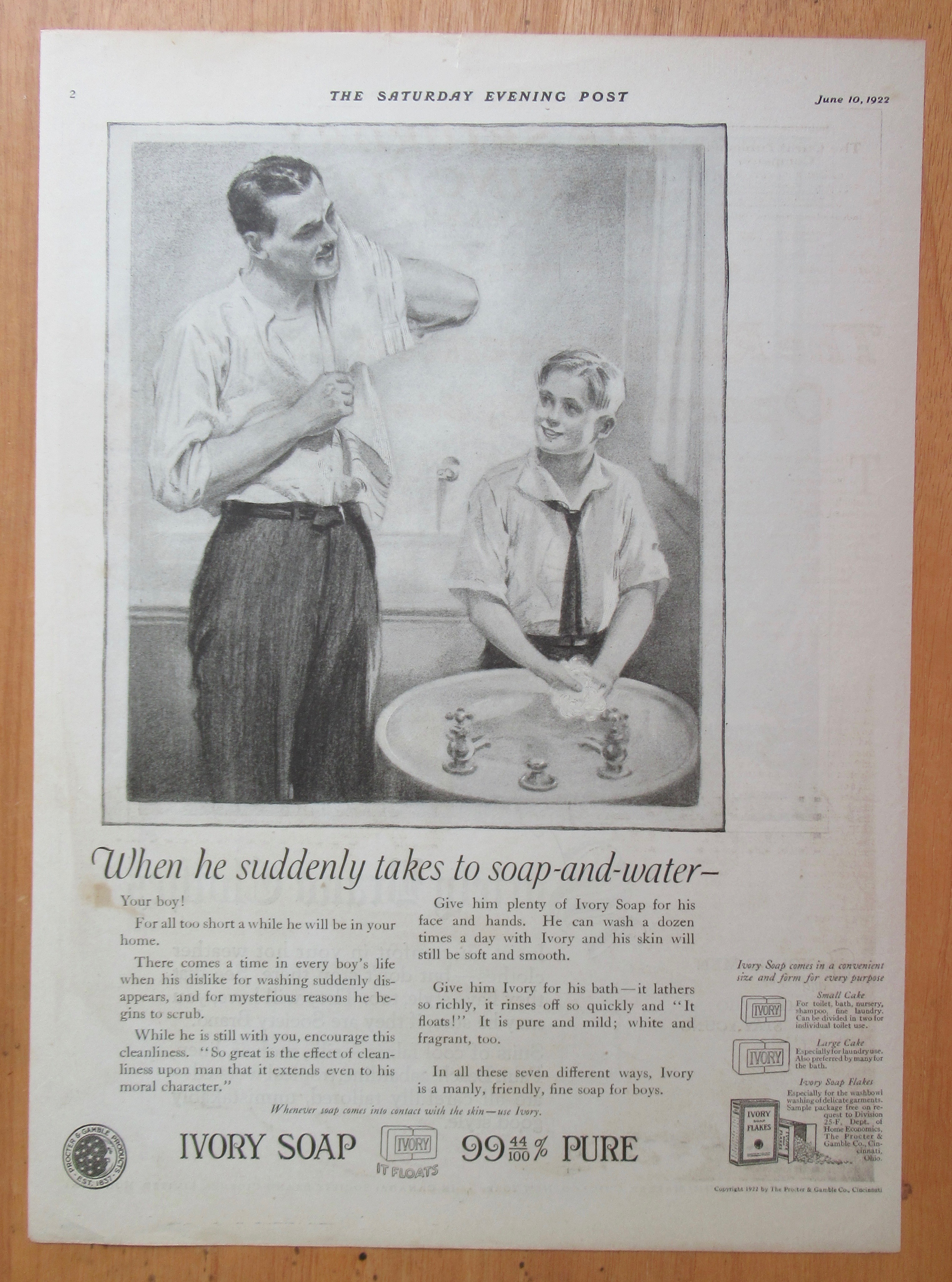 1922 Ivory Soap with Man & Boy Washing in the Sink