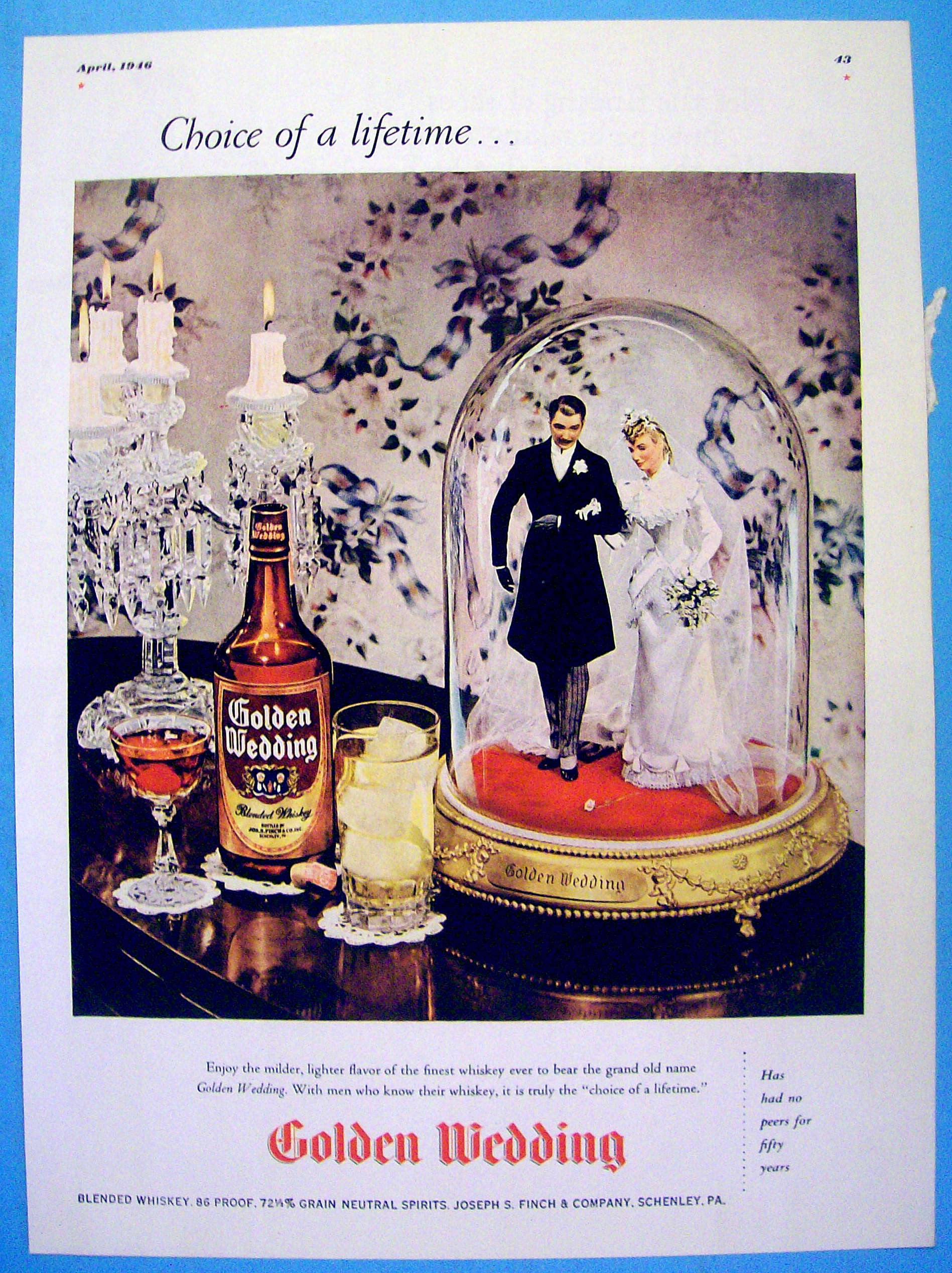 1946 Golden Wedding Whiskey with Bride and Groom