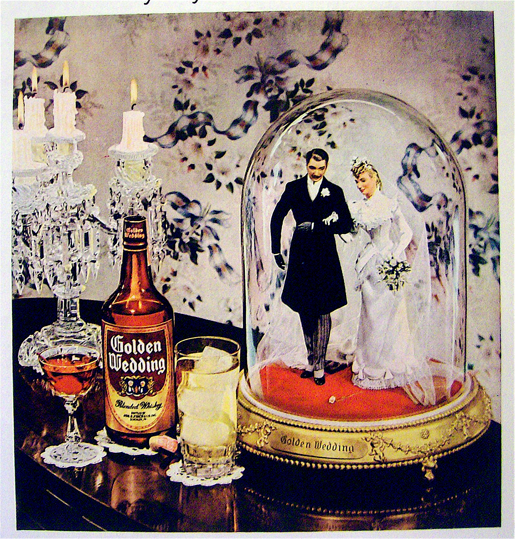 1946 Golden Wedding Whiskey with Bride and Groom