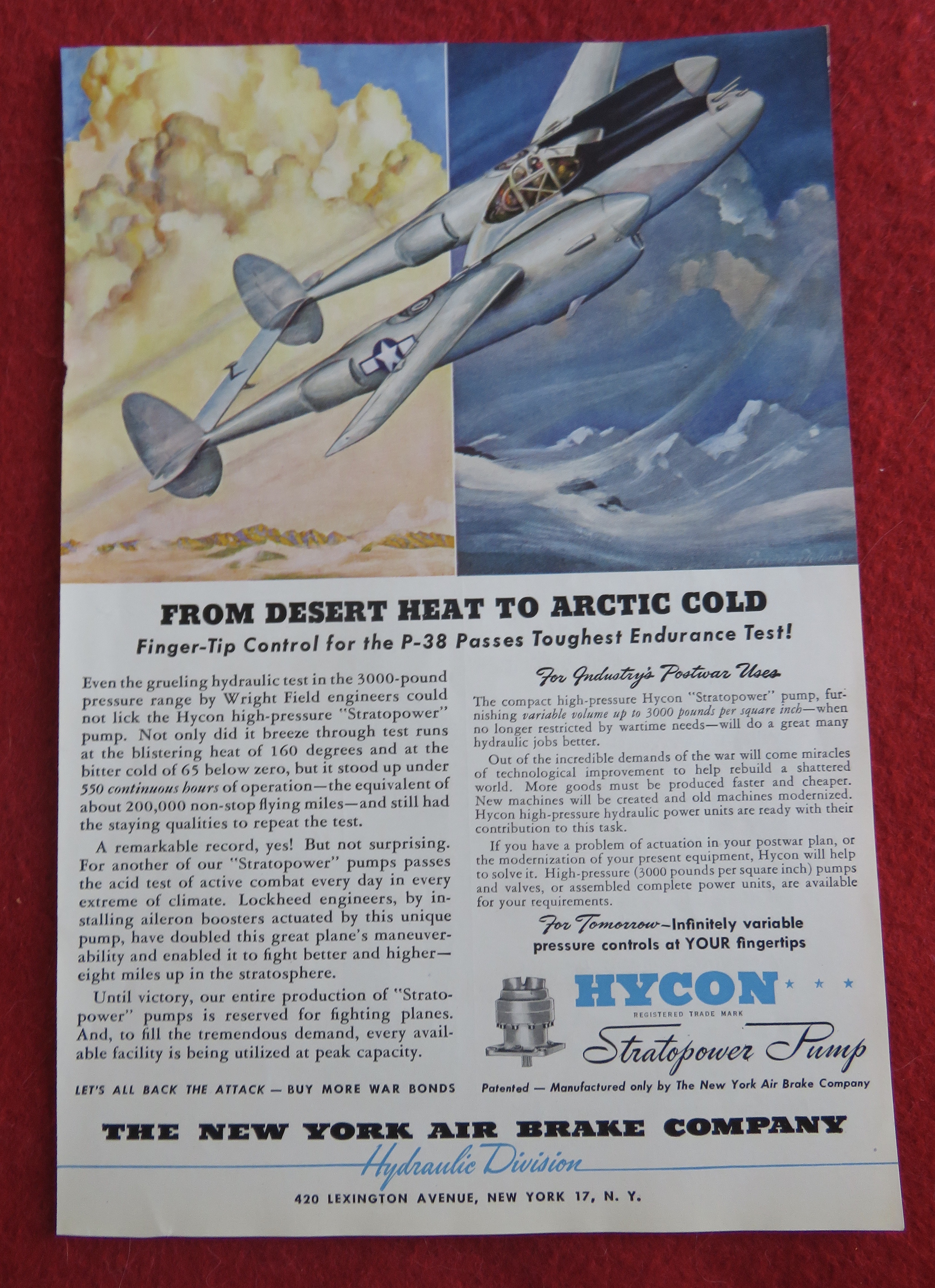 1944 Hycon Stratopower Pump with the P - 38