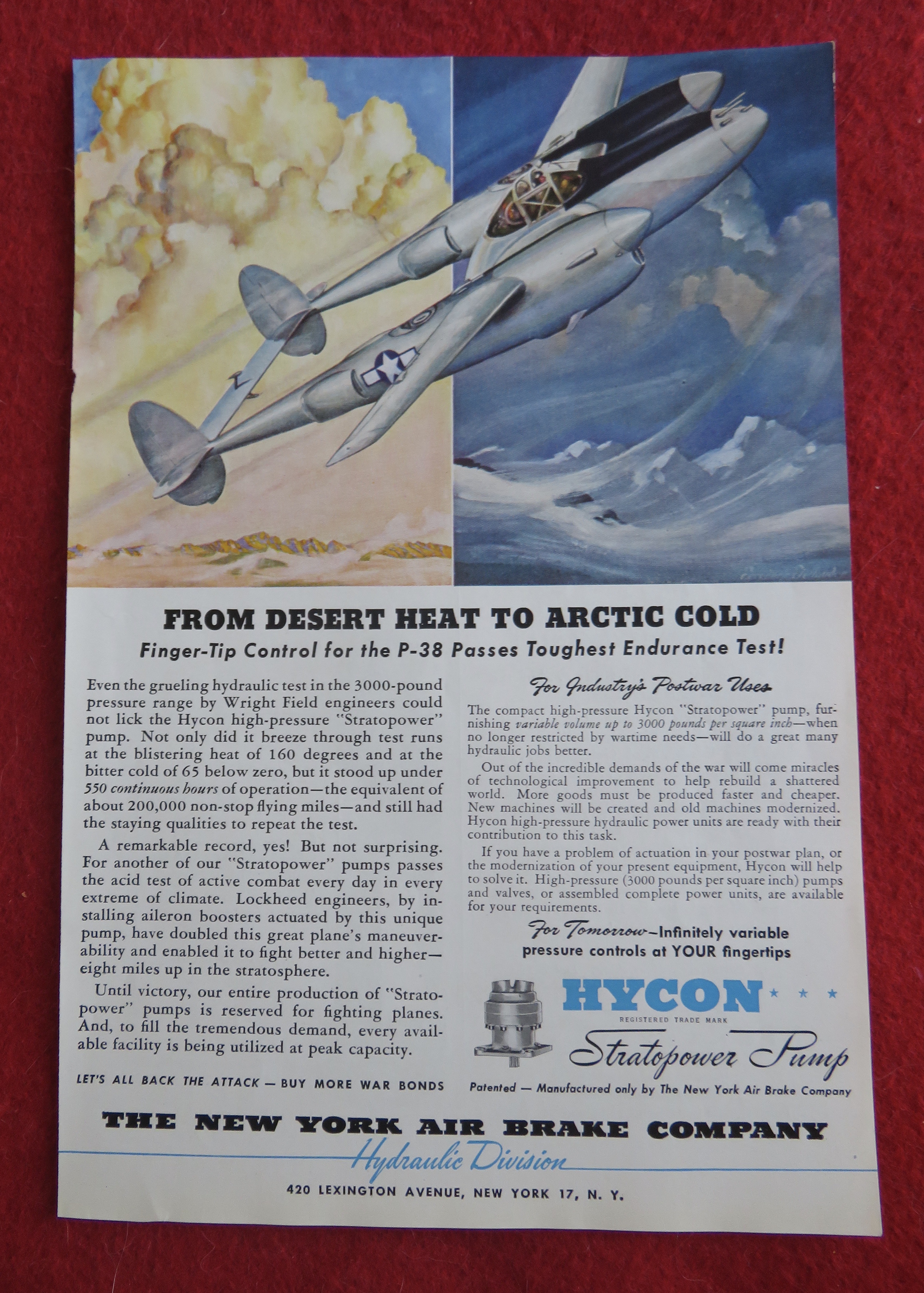 1944 Hycon Stratopower Pump with the P - 38