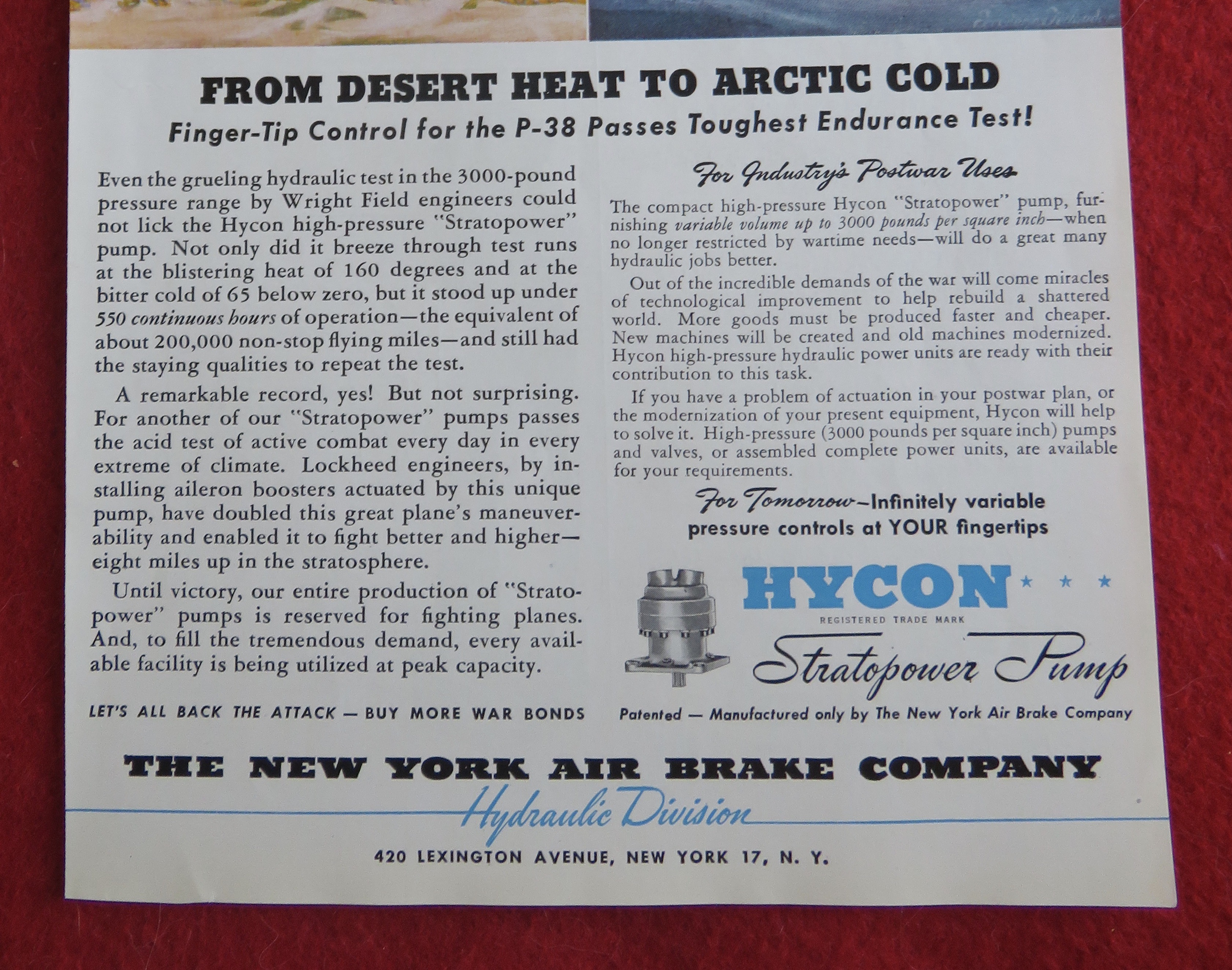 1944 Hycon Stratopower Pump with the P - 38