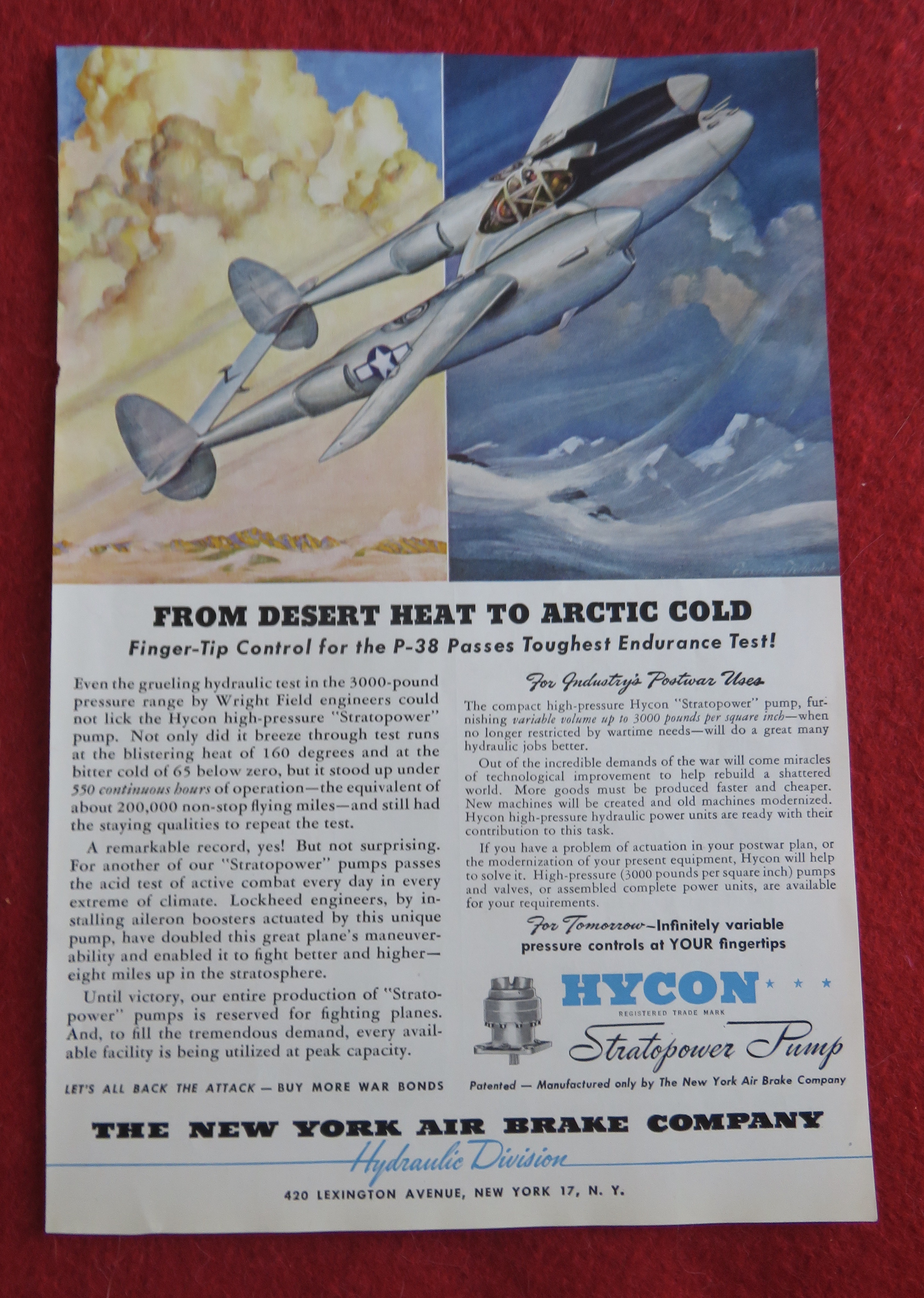 1944 Hycon Stratopower Pump with the P - 38