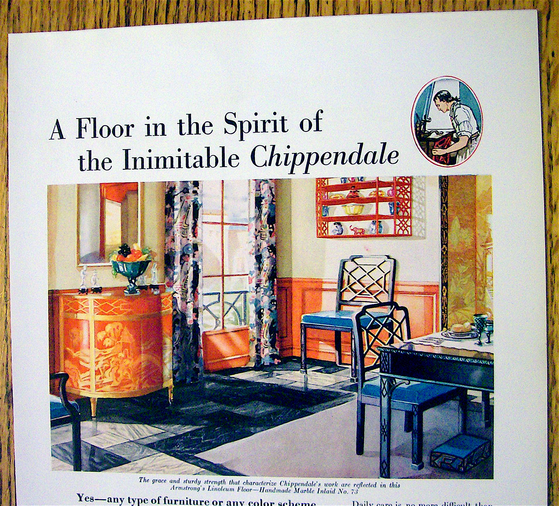 1930 Armstrong Linoleum Floor with Chippendale