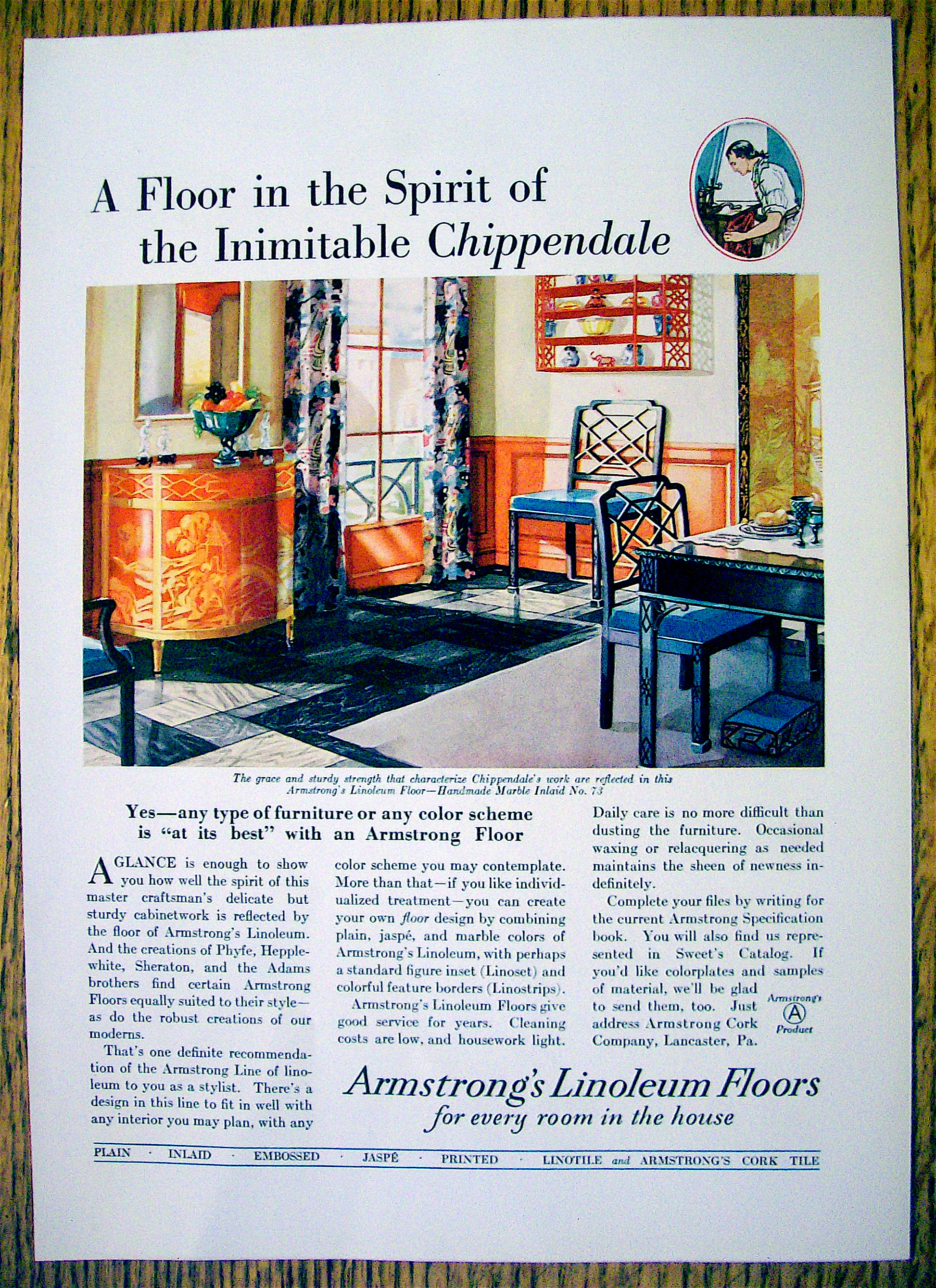 1930 Armstrong Linoleum Floor with Chippendale