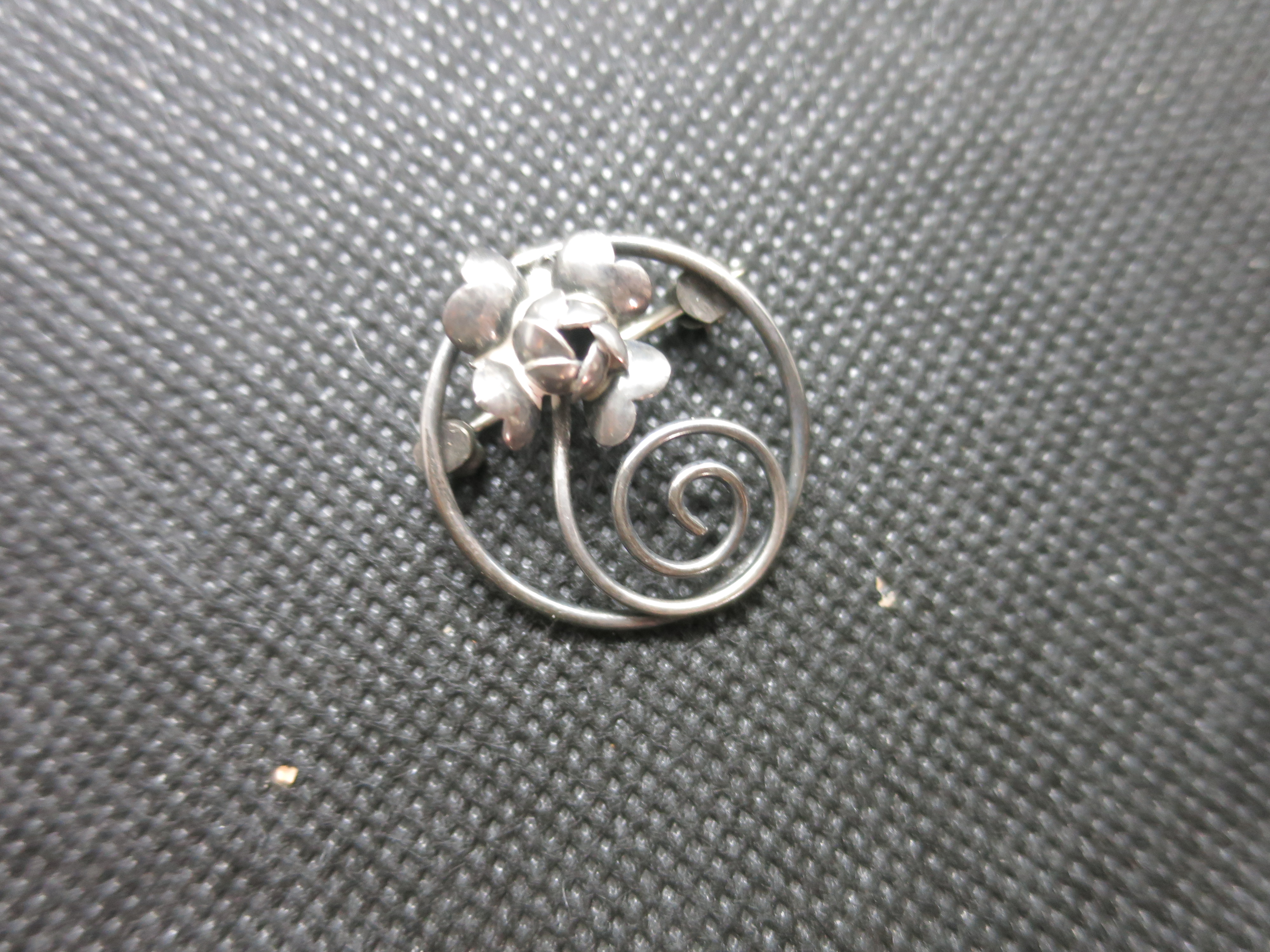 Sterling Floral Rose Pin signed Sterling
