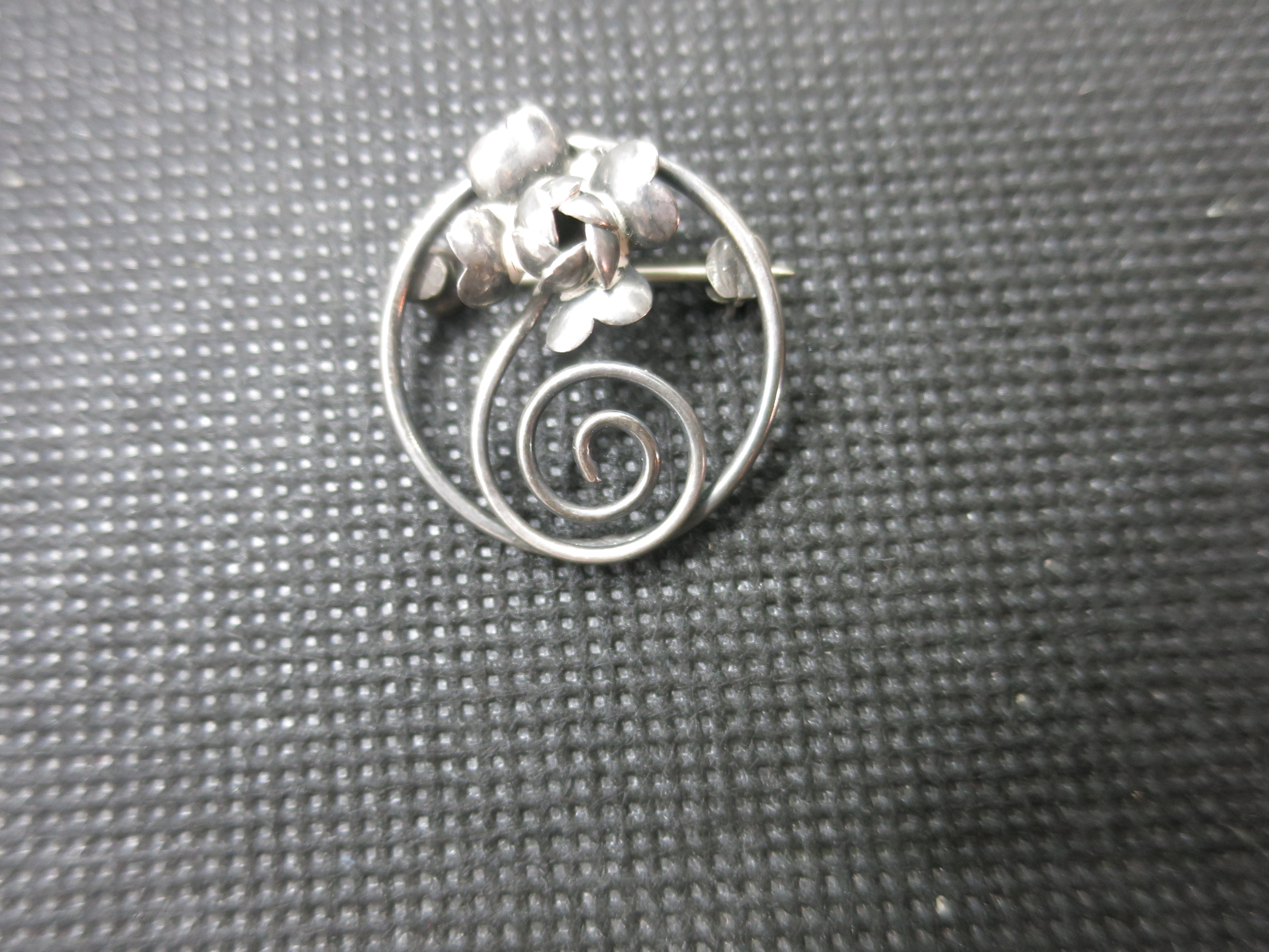 Sterling Floral Rose Pin signed Sterling