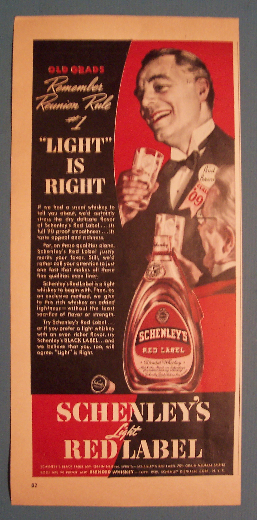 1939 Schenley's Light Red Label Whiskey w/Man Talking