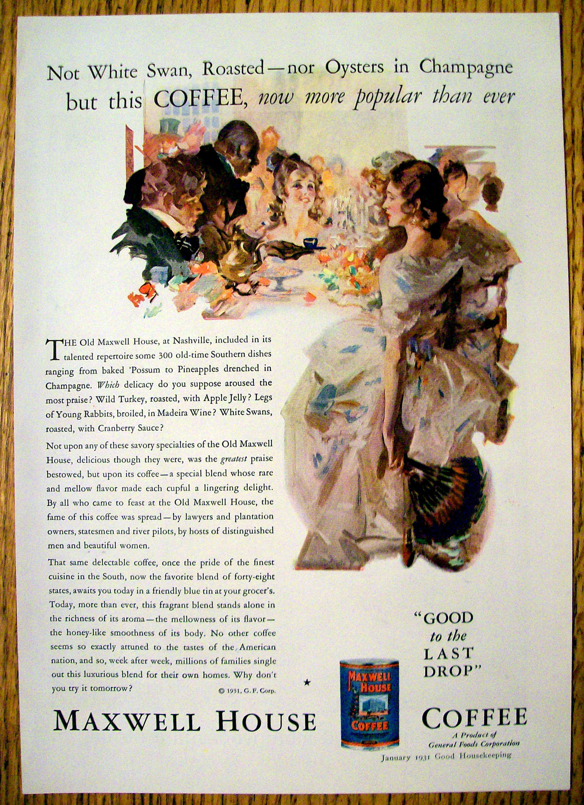 1931 Maxwell House Coffee with Group of People & Coffee