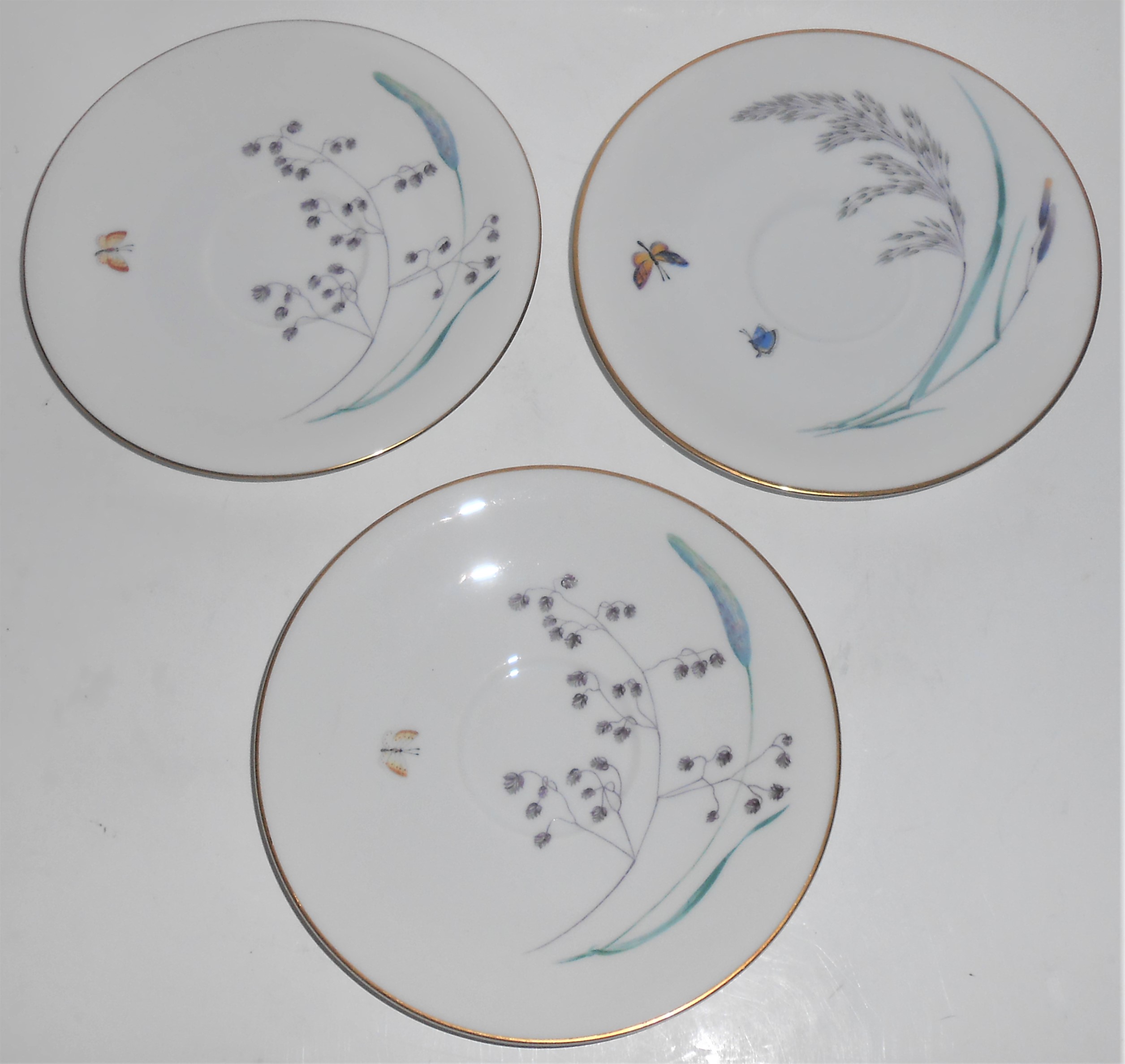 H & Co Heinrich Porcelain Butterfly Gold Set/3 Saucers