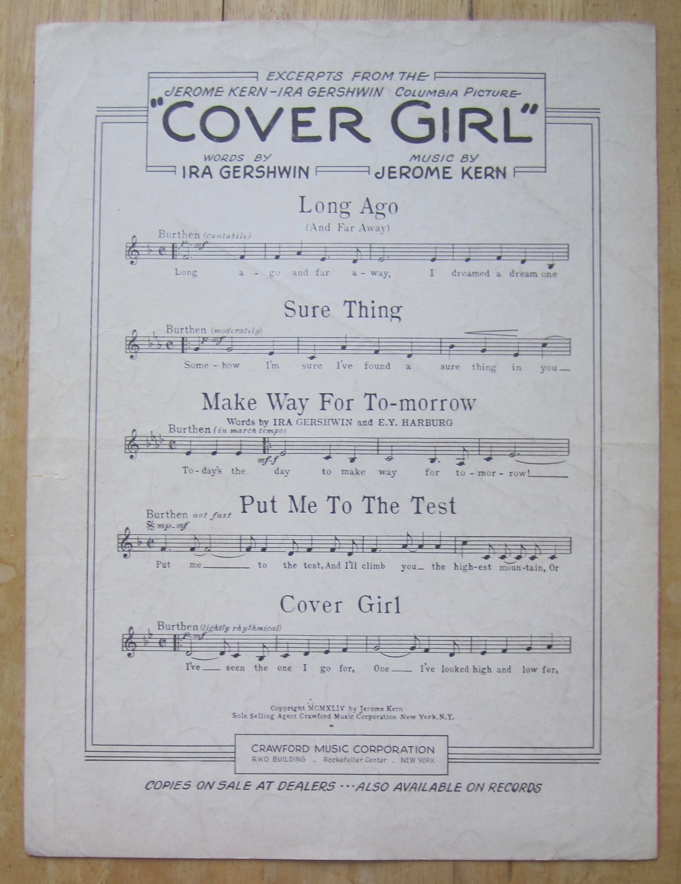 Sheet Music For 1944 Long Ago (Rita Hayworth Cover)