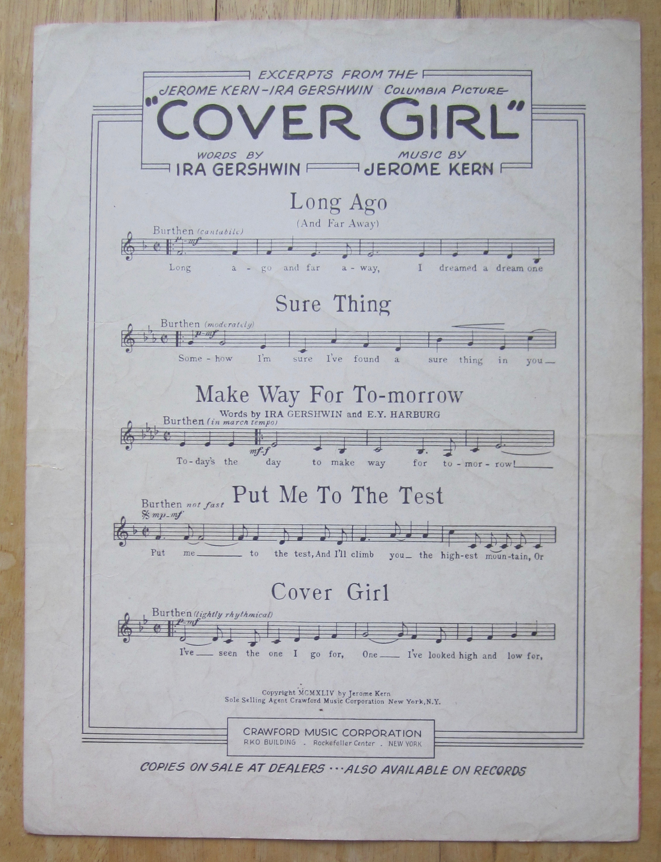 Sheet Music For 1944 Long Ago (Rita Hayworth Cover)