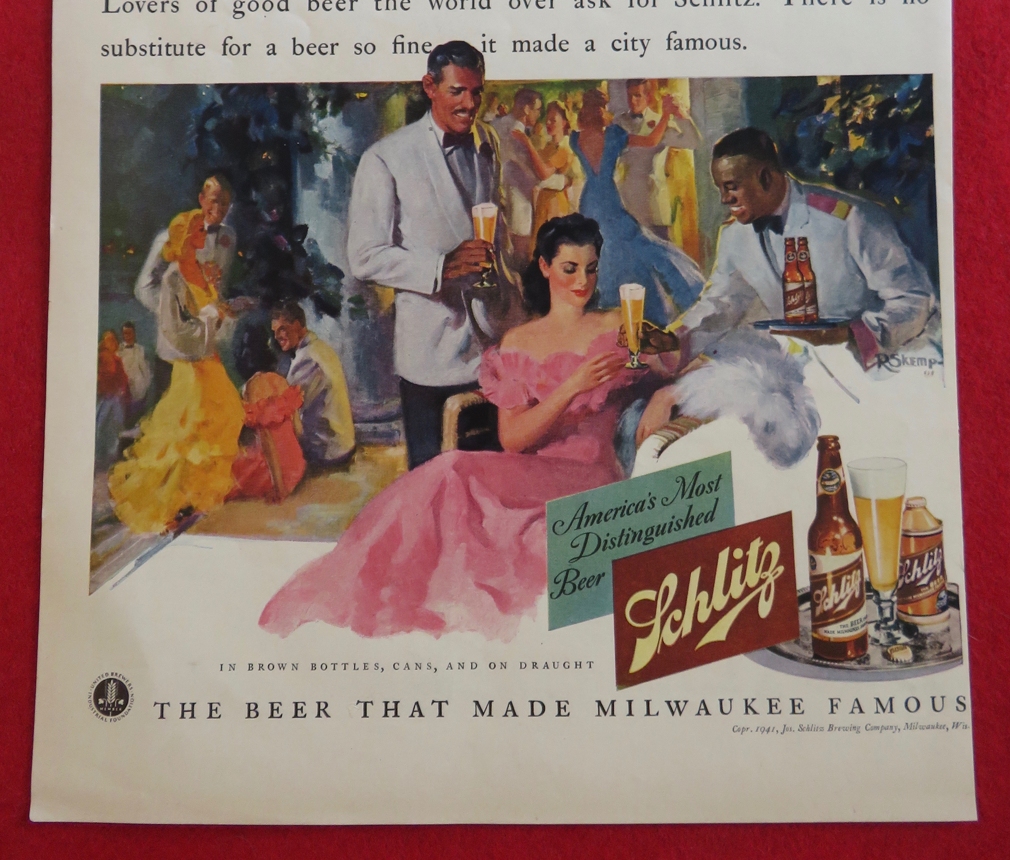 1941 Schlitz Beer with Man Serving Woman Glass of Beer