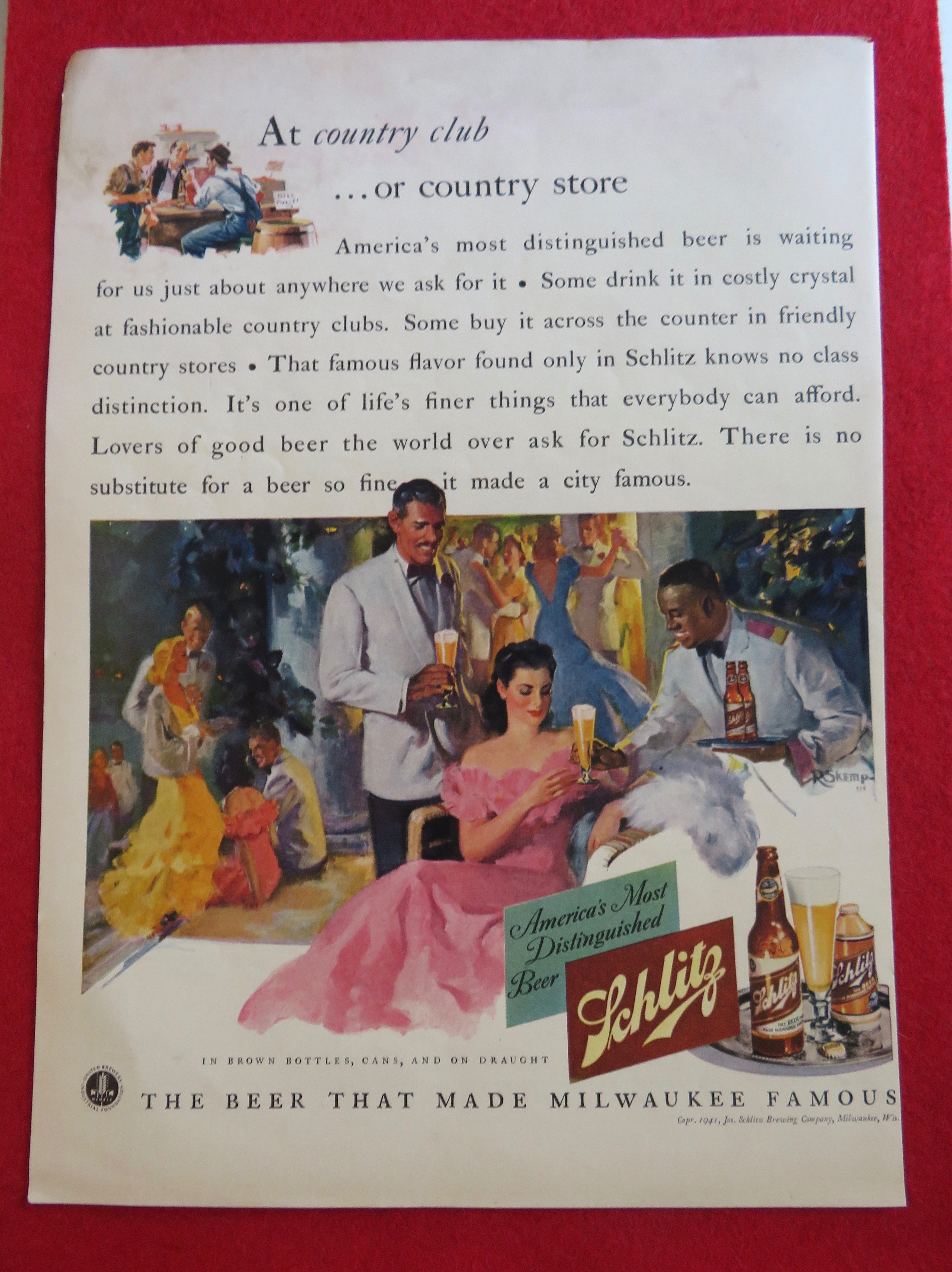 1941 Schlitz Beer with Man Serving Woman Glass of Beer