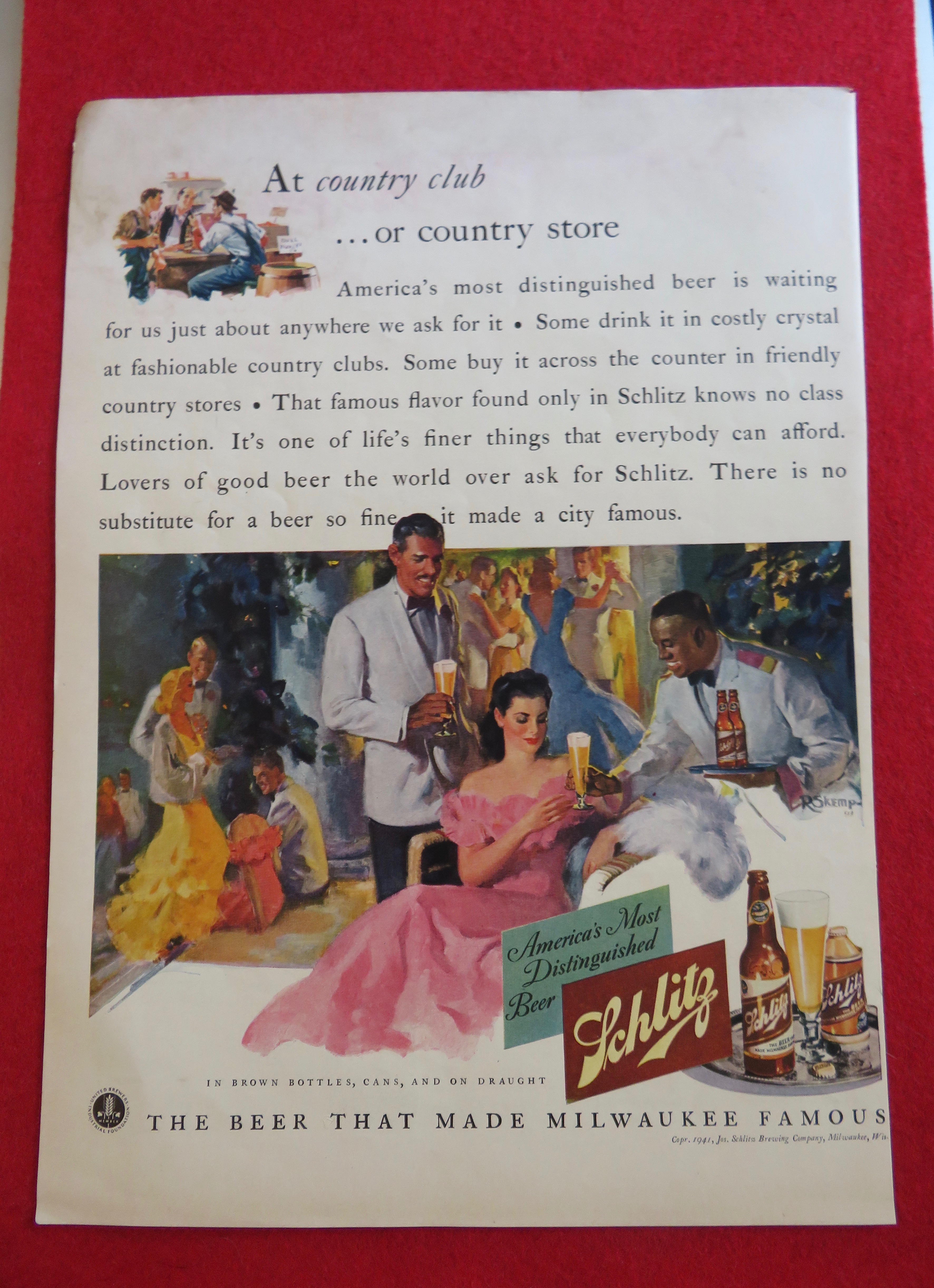 1941 Schlitz Beer with Man Serving Woman Glass of Beer