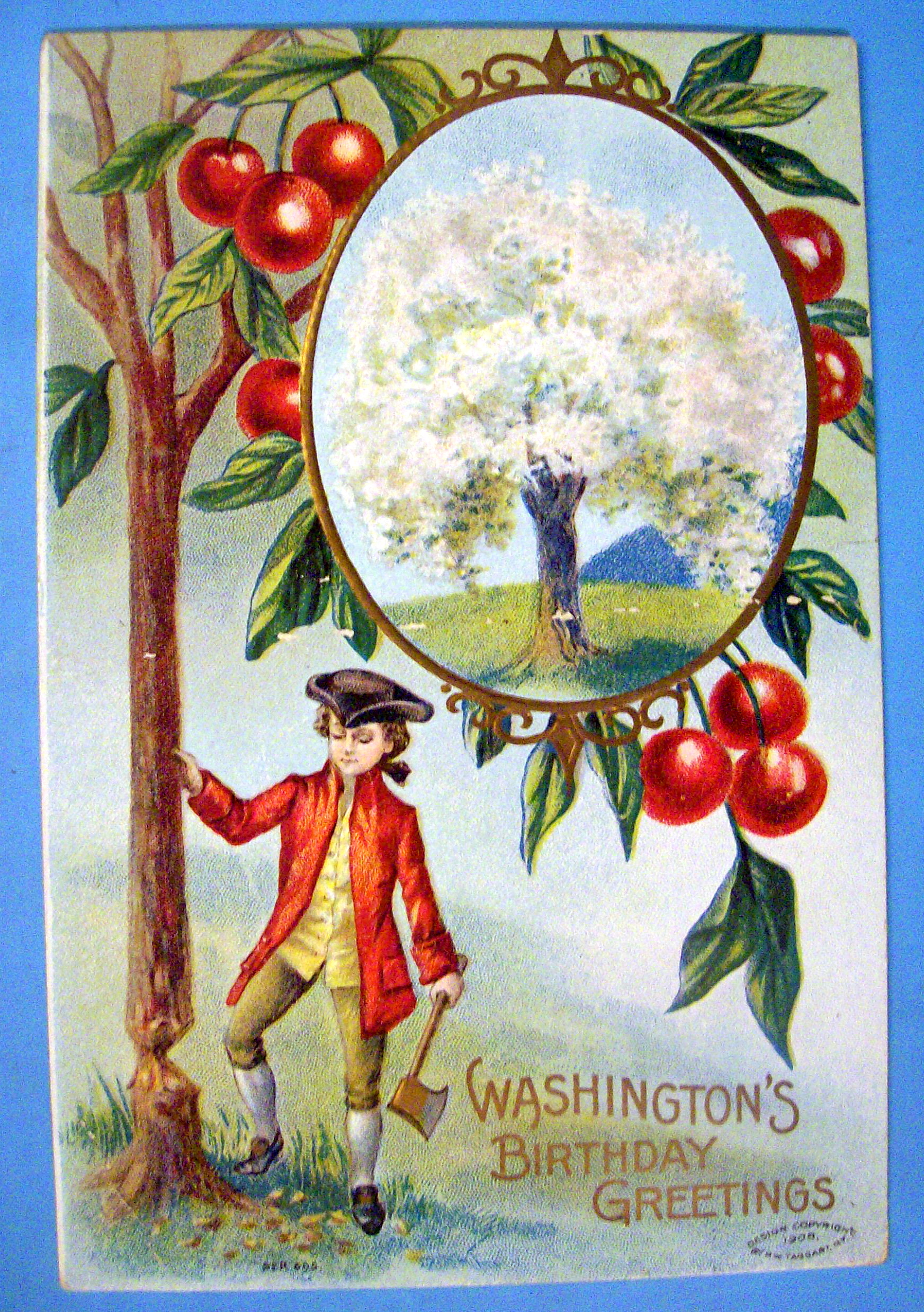 Washington Birthday Greetings Postcard-Boy Holding Axe