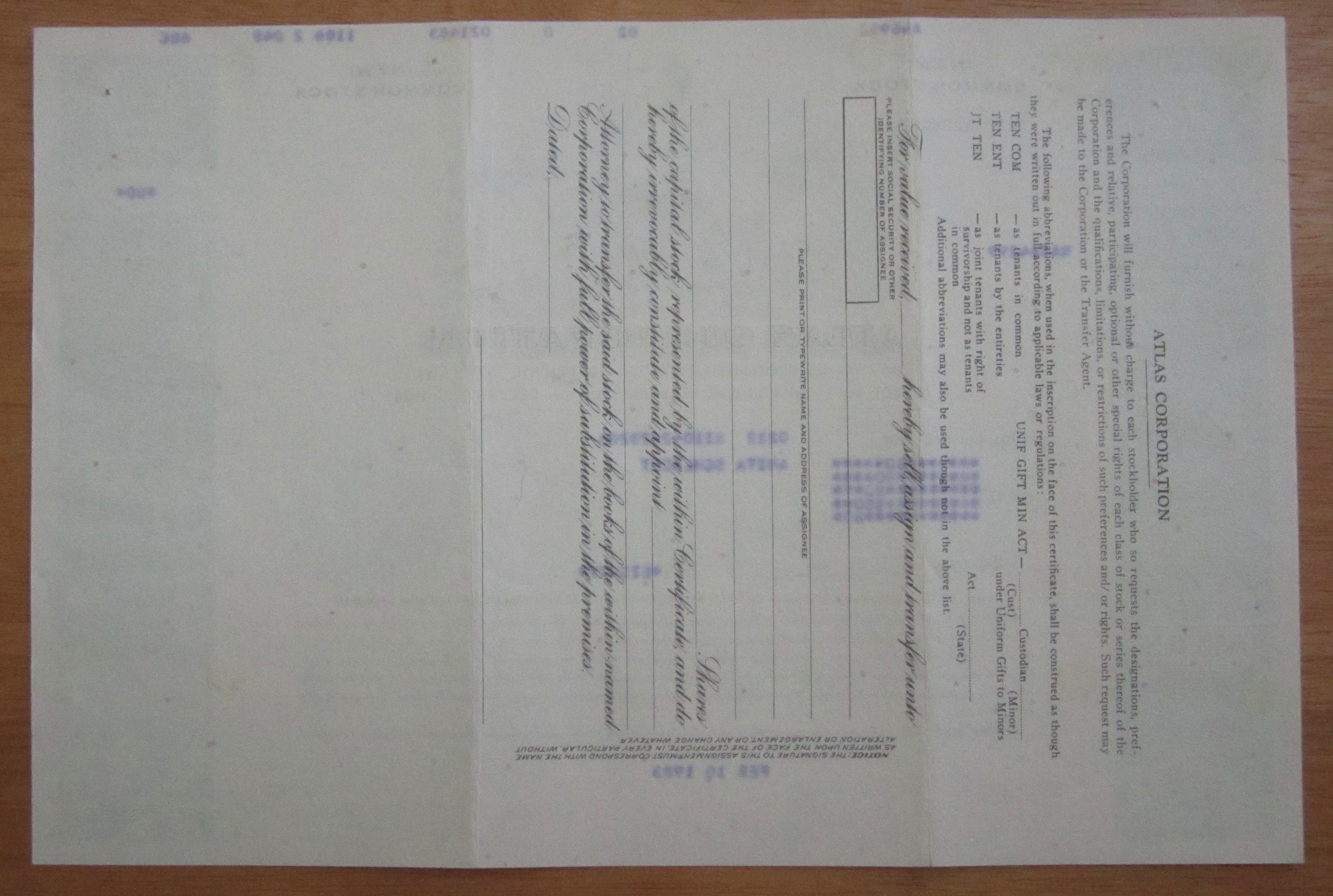 1983 Atlas Corporation Stock Certificate