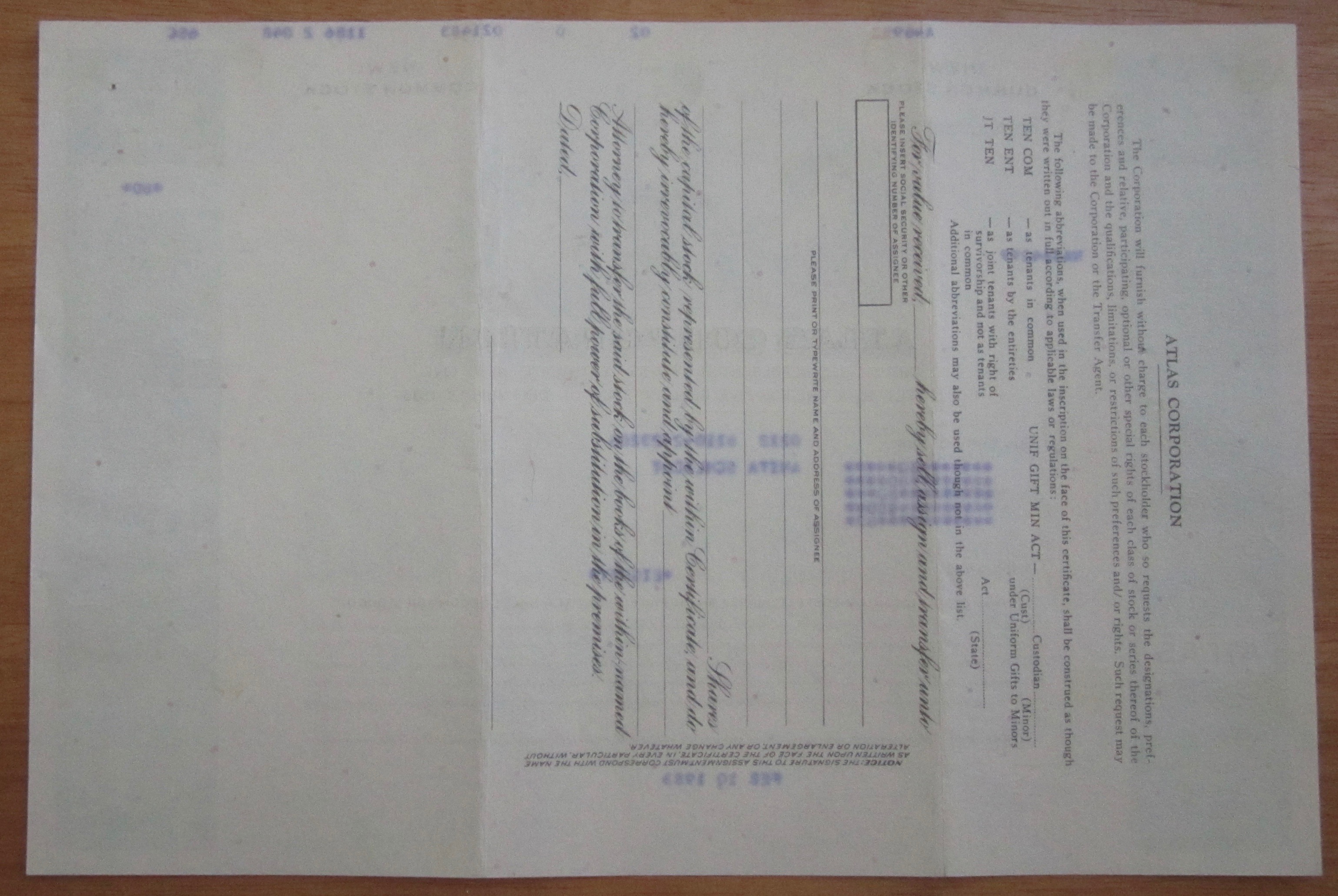 1983 Atlas Corporation Stock Certificate