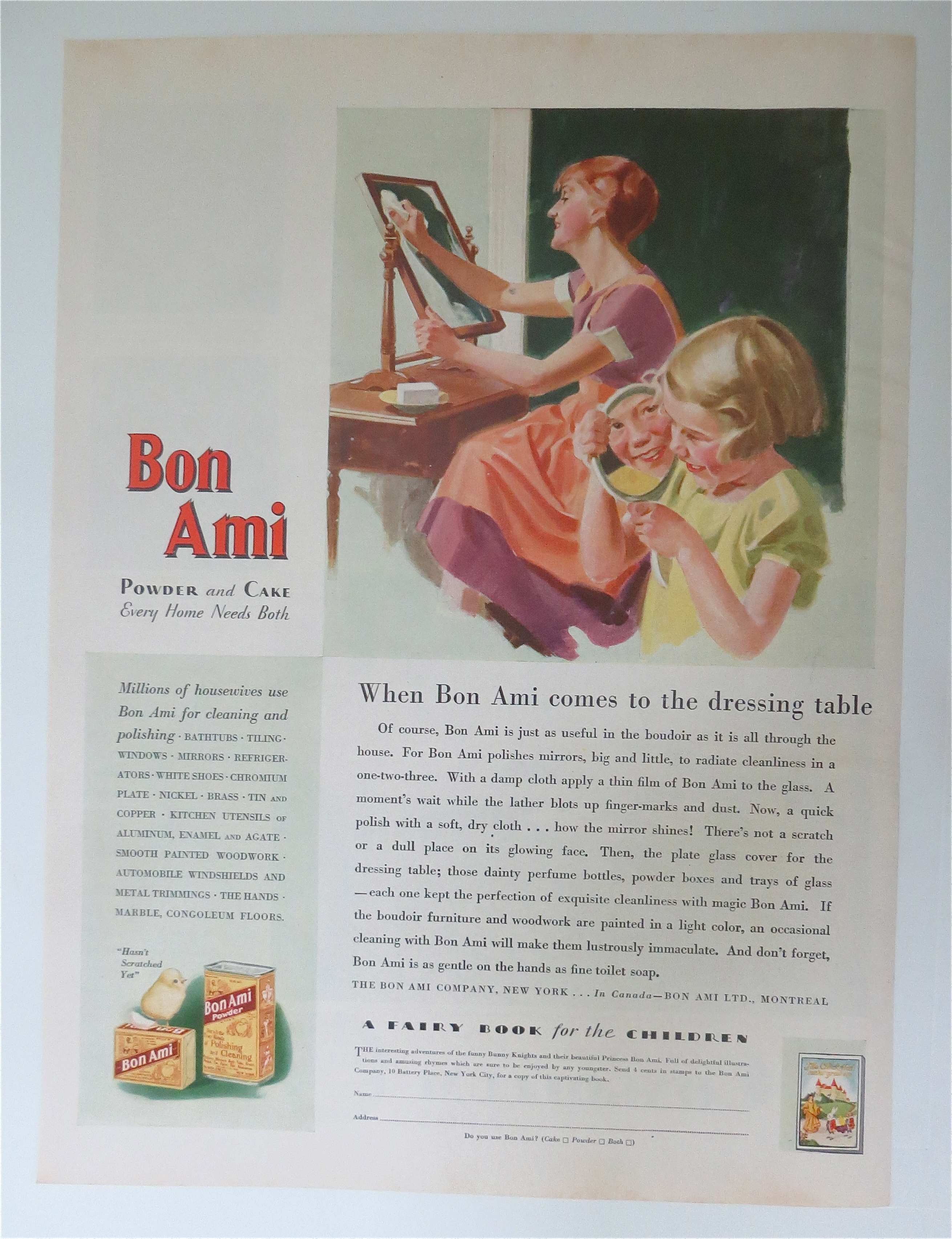 1930 Bon Ami Powder & Cake w/ Woman Cleaning Mirror