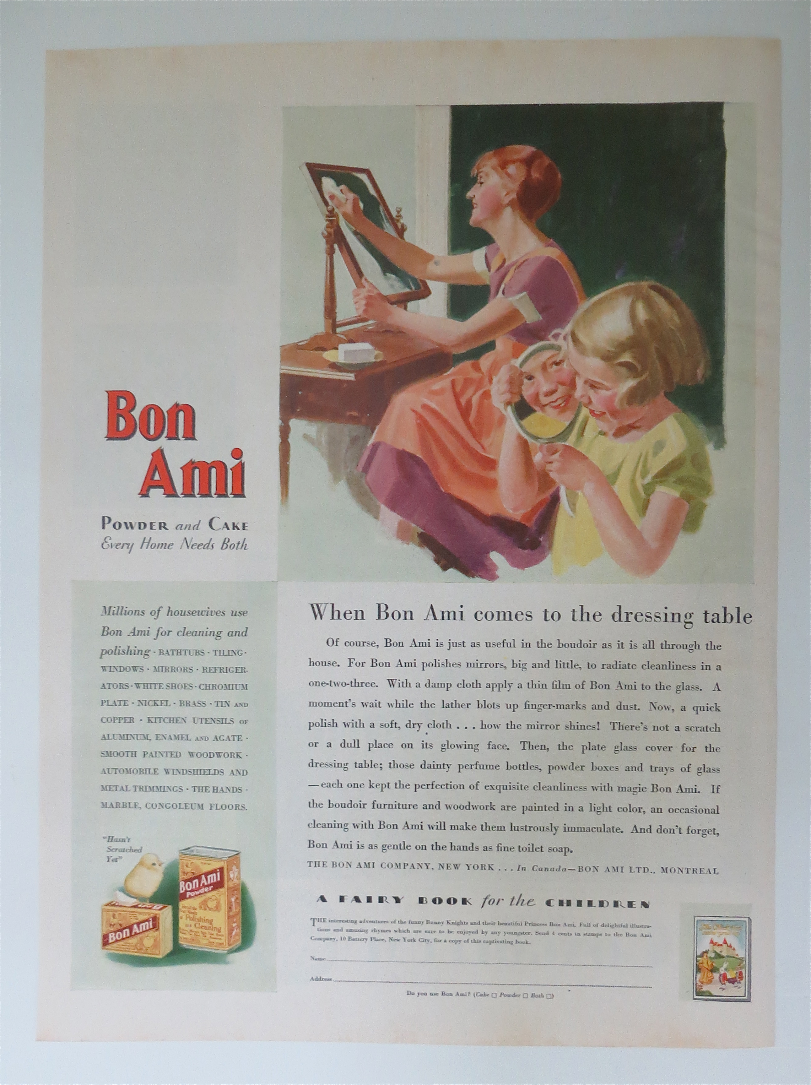 1930 Bon Ami Powder & Cake w/ Woman Cleaning Mirror