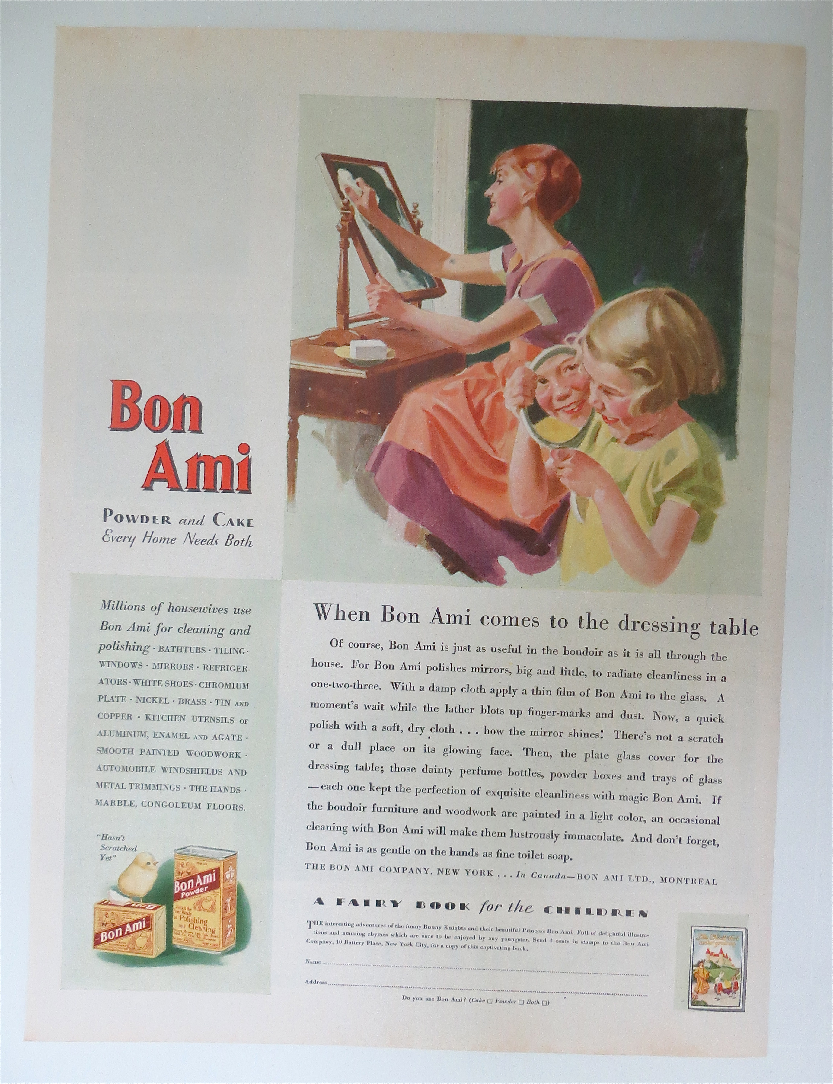 1930 Bon Ami Powder & Cake w/ Woman Cleaning Mirror