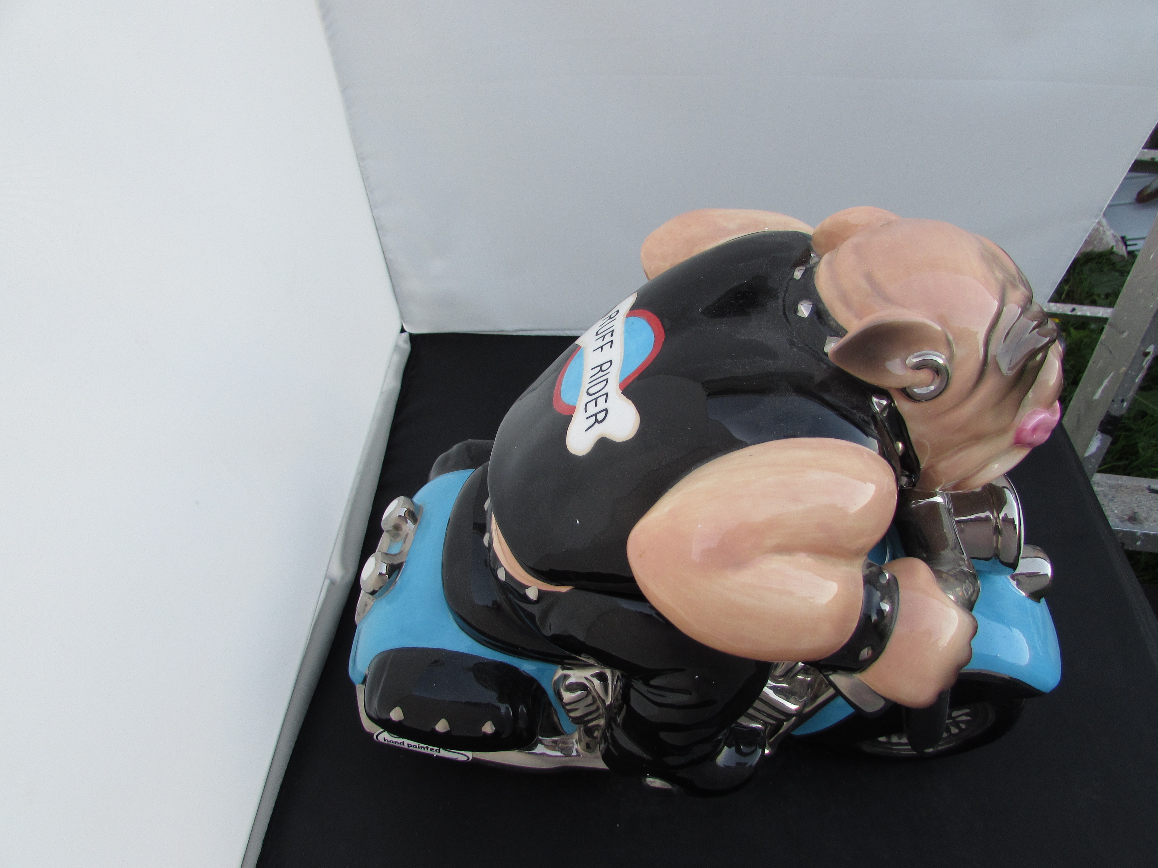 Clay Art Rough Rider Cookie Jar Bull Dog on Harley
