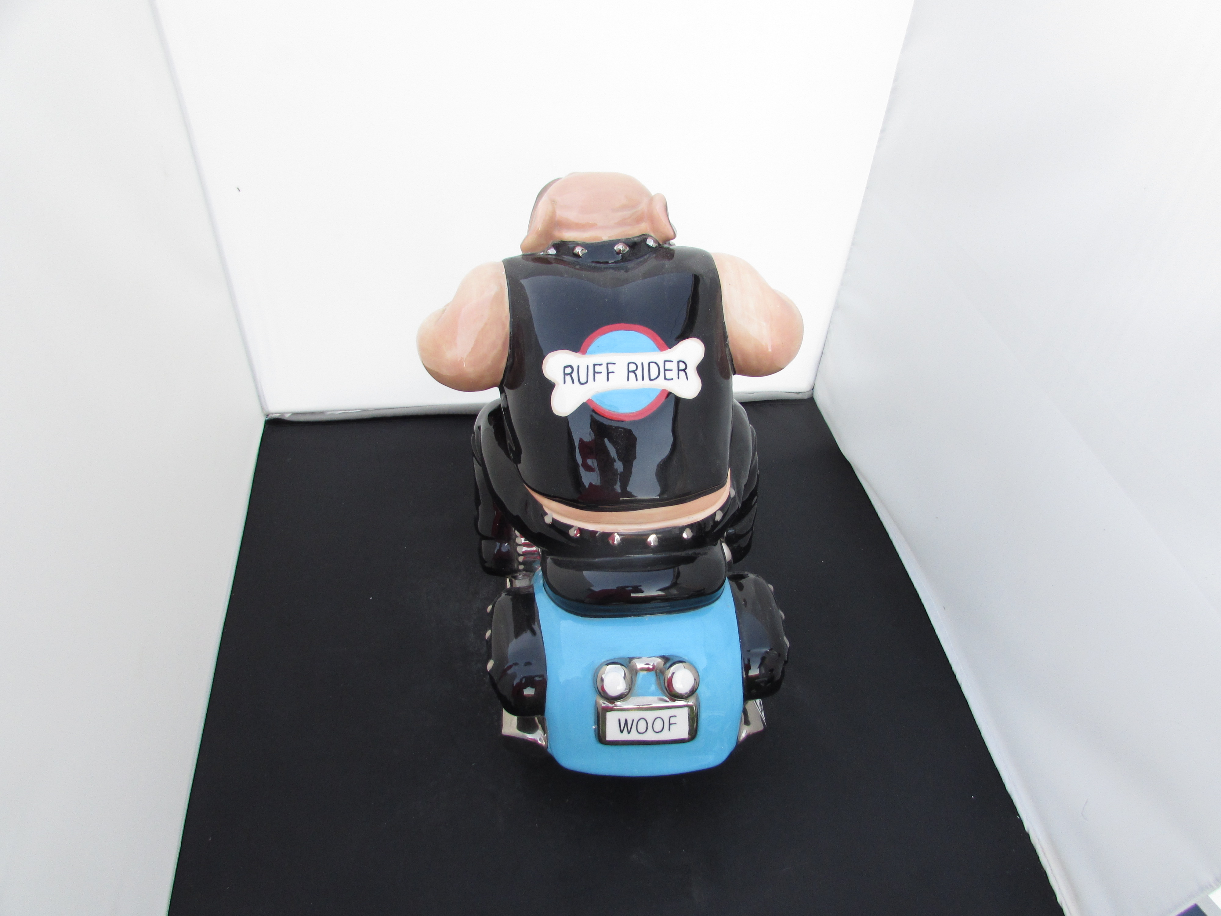 Clay Art Rough Rider Cookie Jar Bull Dog on Harley
