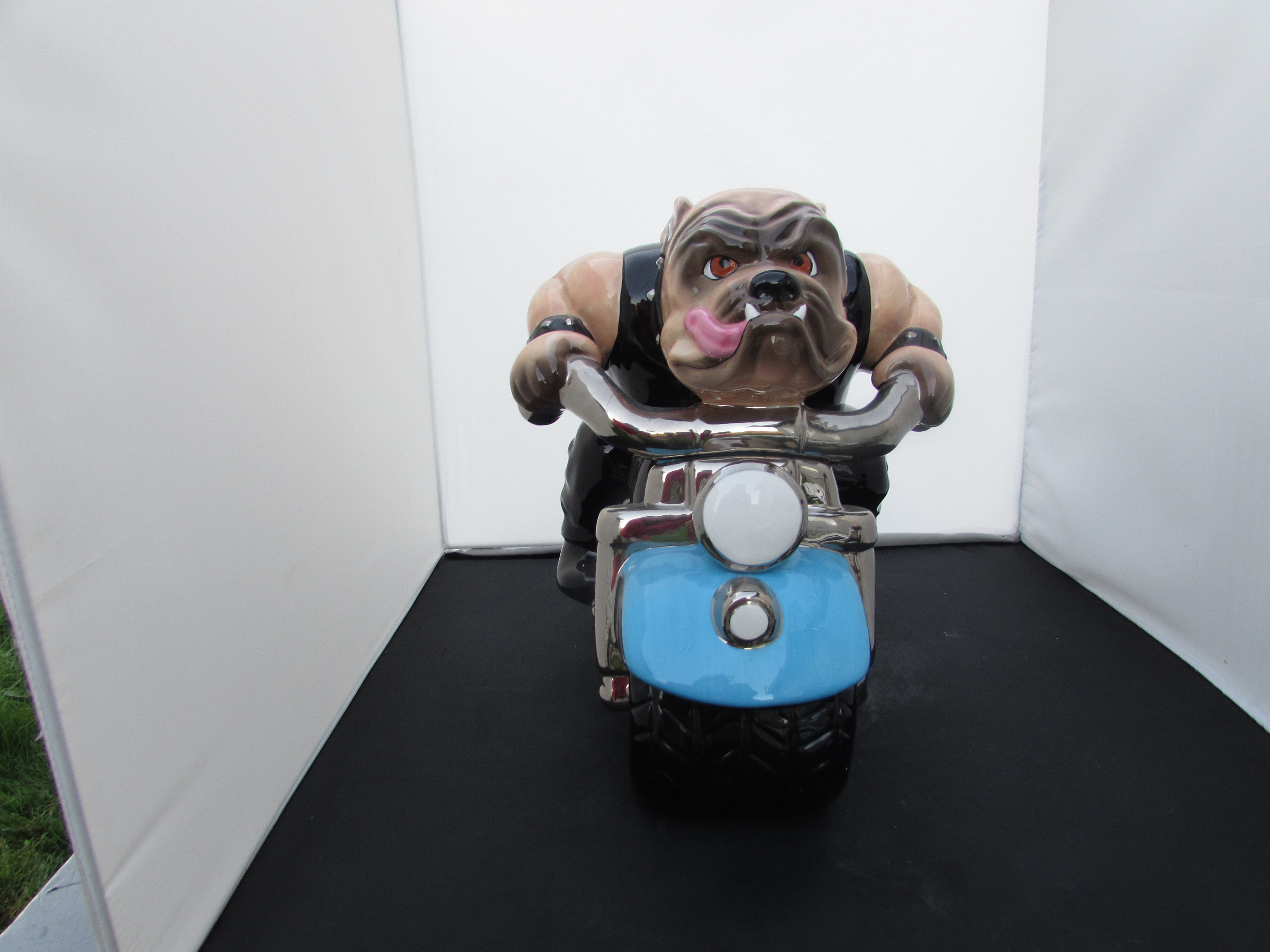Clay Art Rough Rider Cookie Jar Bull Dog on Harley