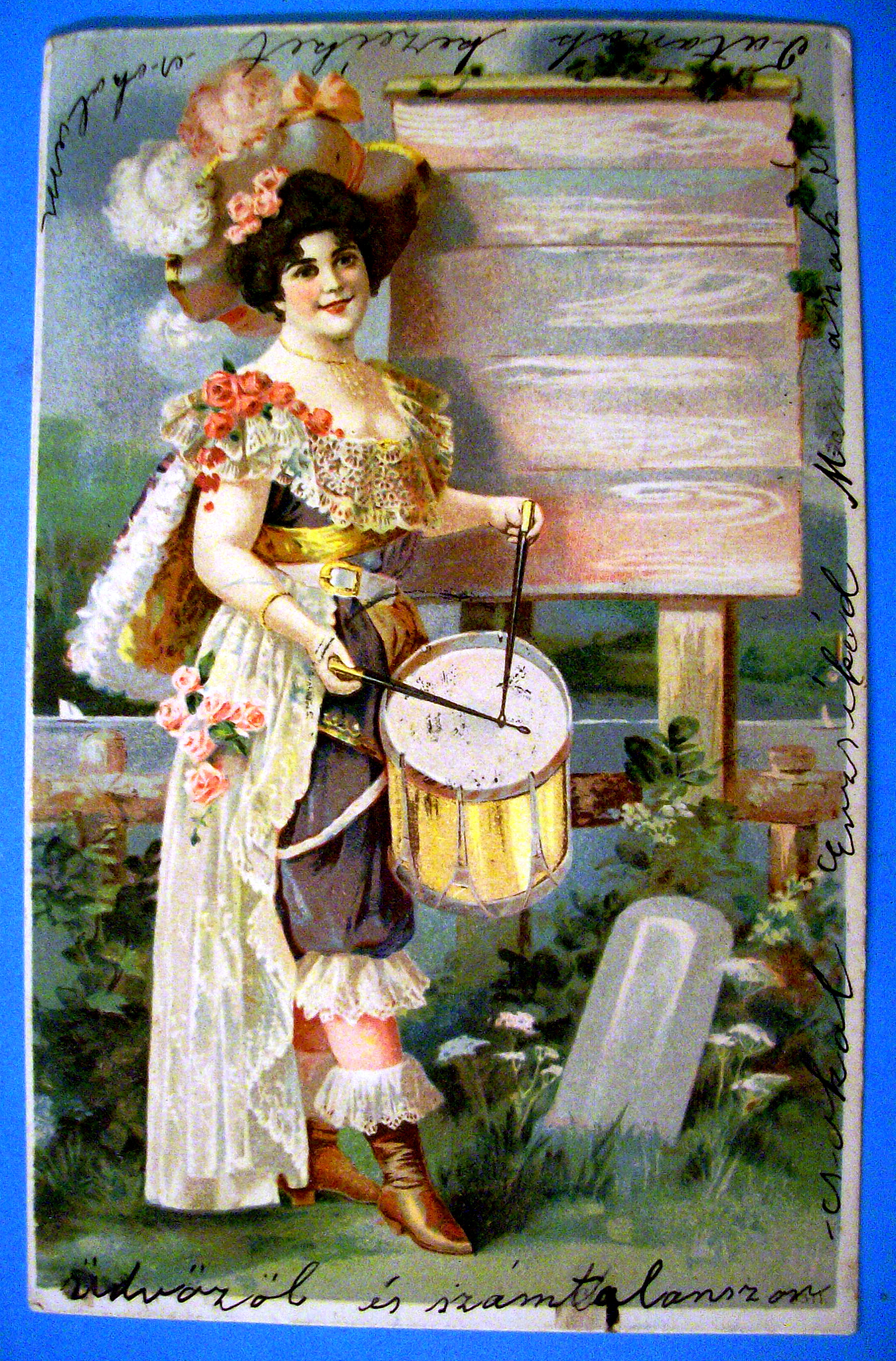 Beautiful Woman Playing Drum Potcard